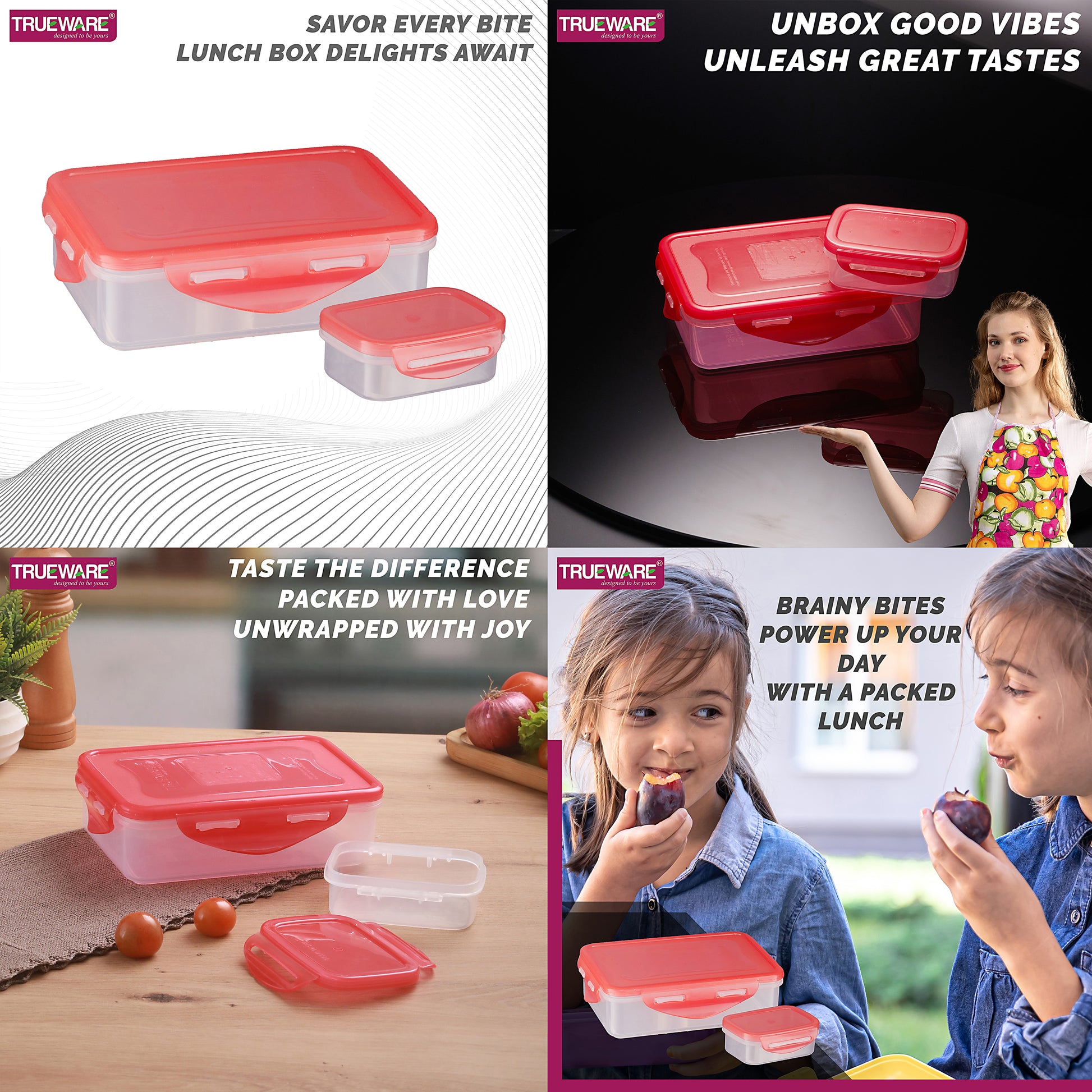Trueware Tiffinline School Mate Plastic Kids Lunch Box Big Box | 500 ML & Small 150 ML