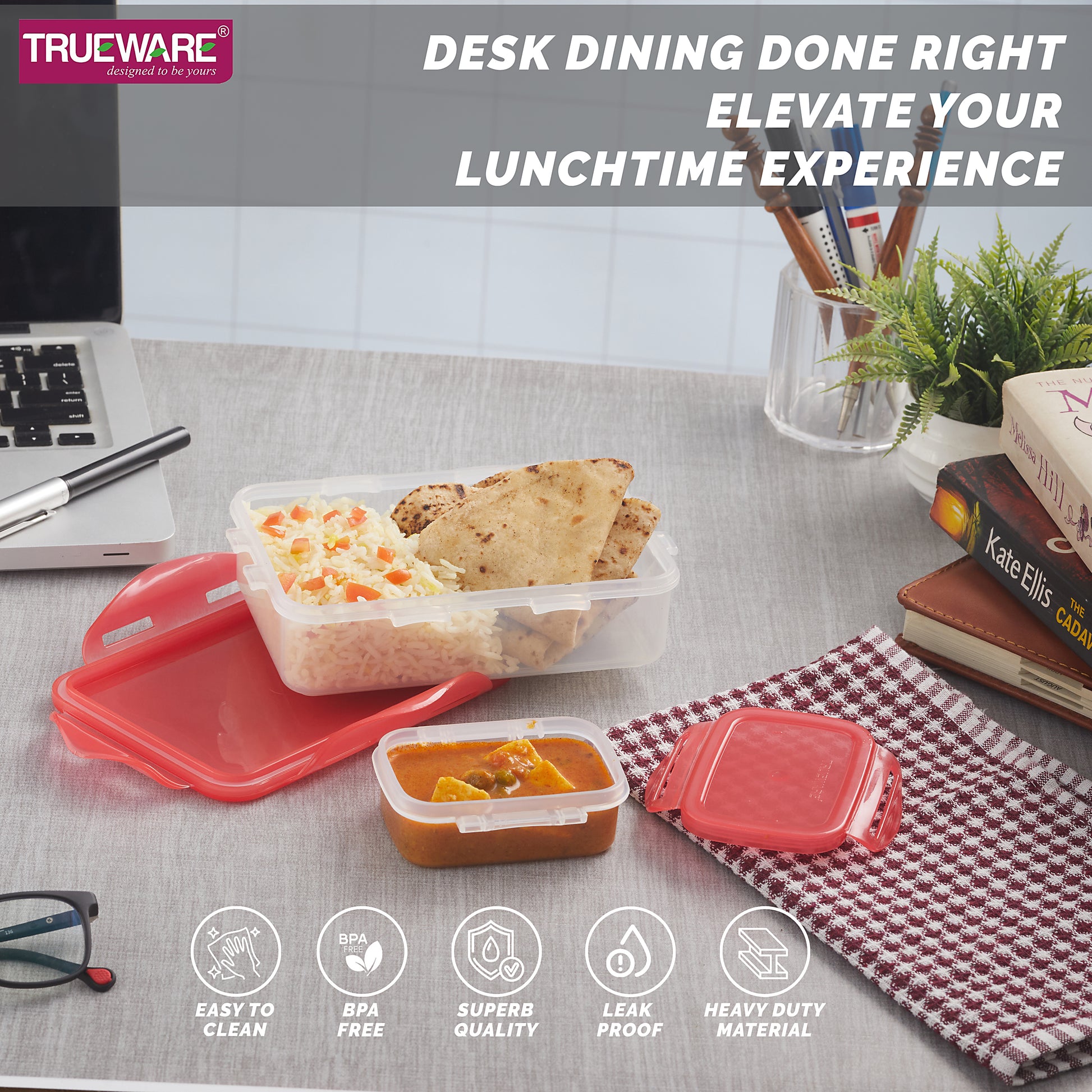 Trueware Tiffinline School Mate Plastic Kids Lunch Box Big Box | 500 ML & Small 150 ML