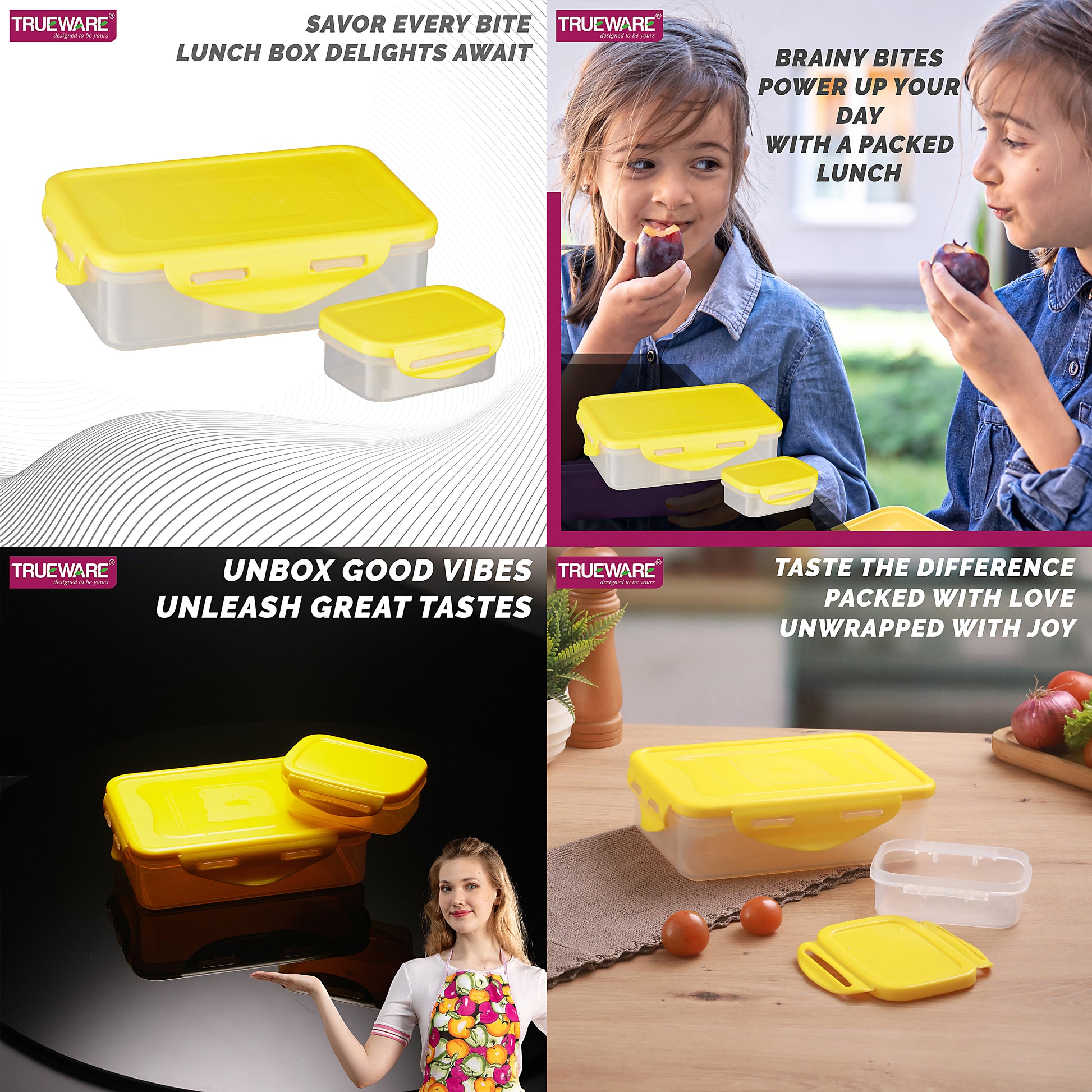 Trueware Tiffinline School Mate Plastic Kids Lunch Box Big Box | 500 ML & Small 150 ML