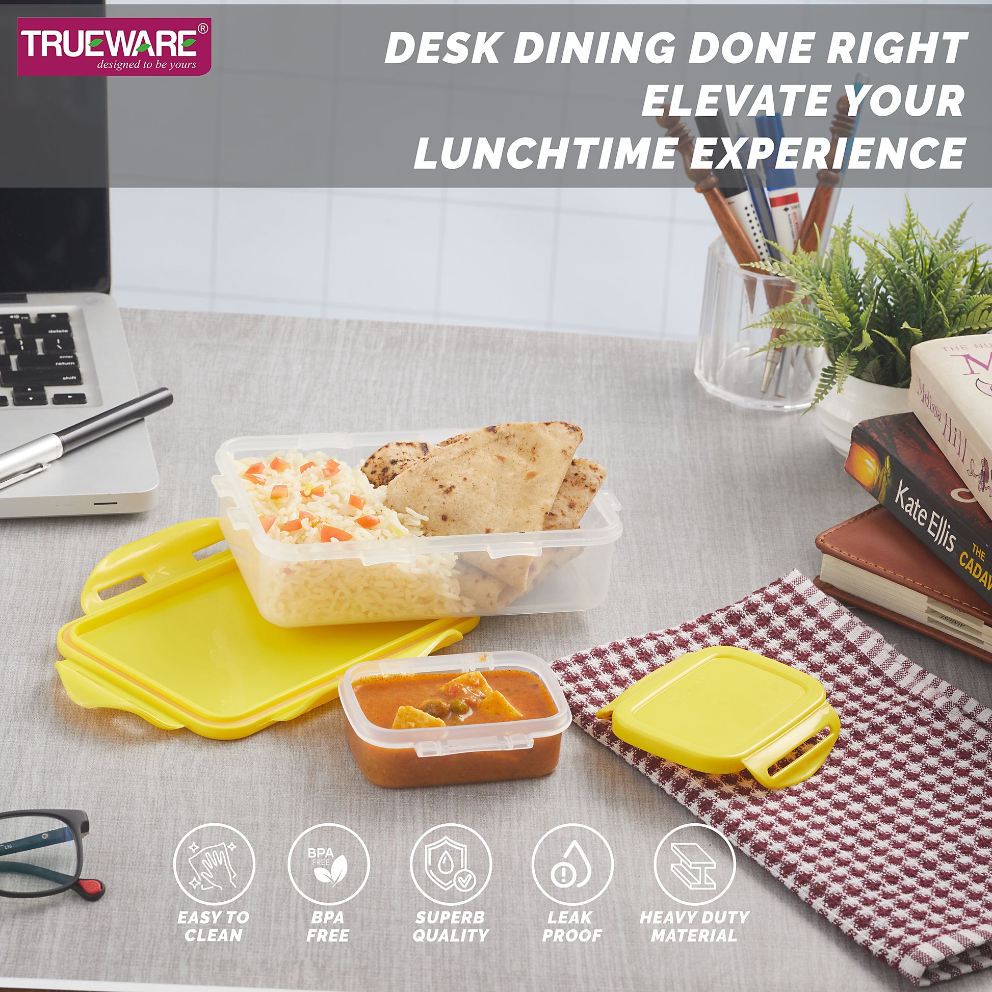 Trueware Tiffinline School Mate Plastic Kids Lunch Box Big Box | 500 ML & Small 150 ML