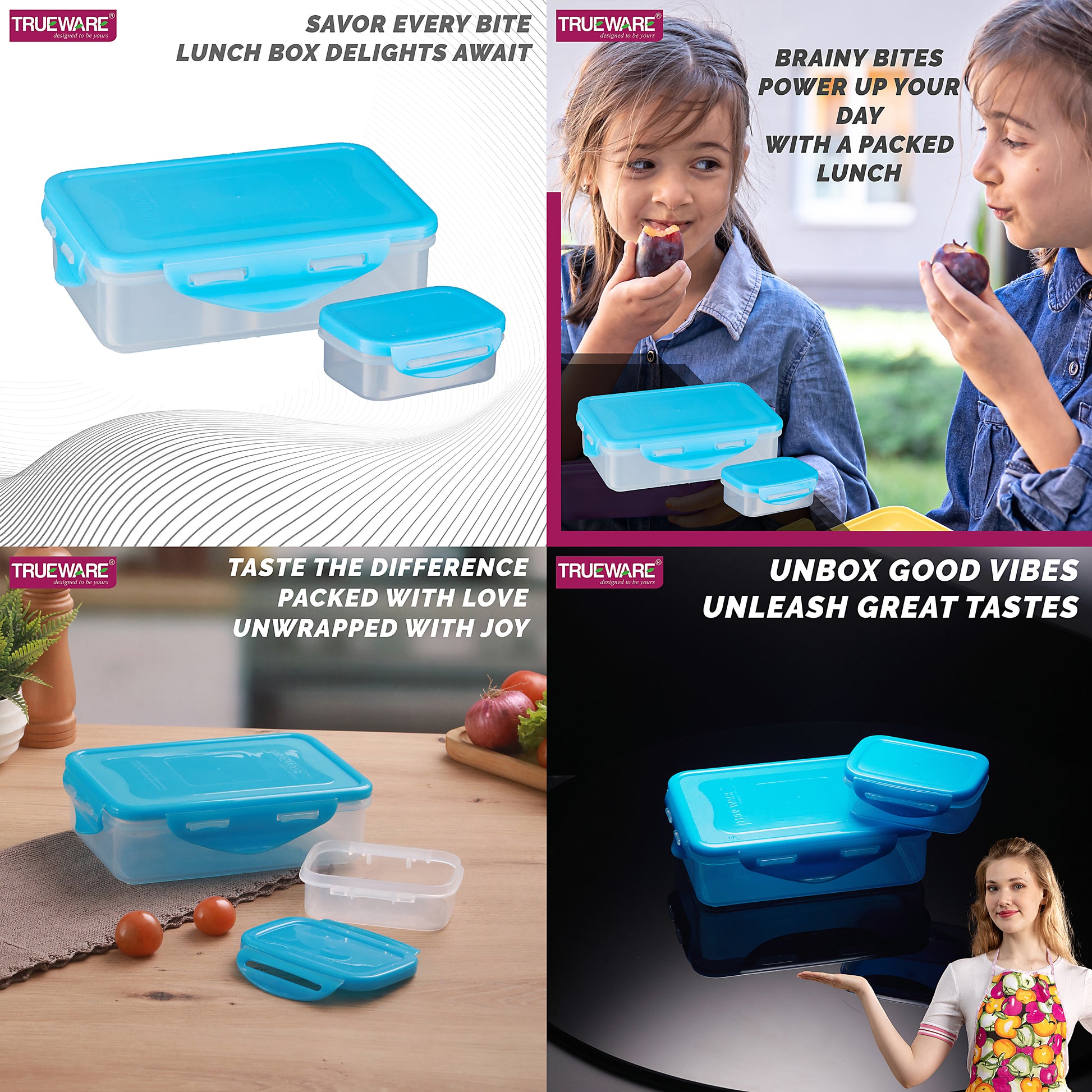 Trueware Tiffinline School Mate Plastic Kids Lunch Box Big Box | 500 ML & Small 150 ML