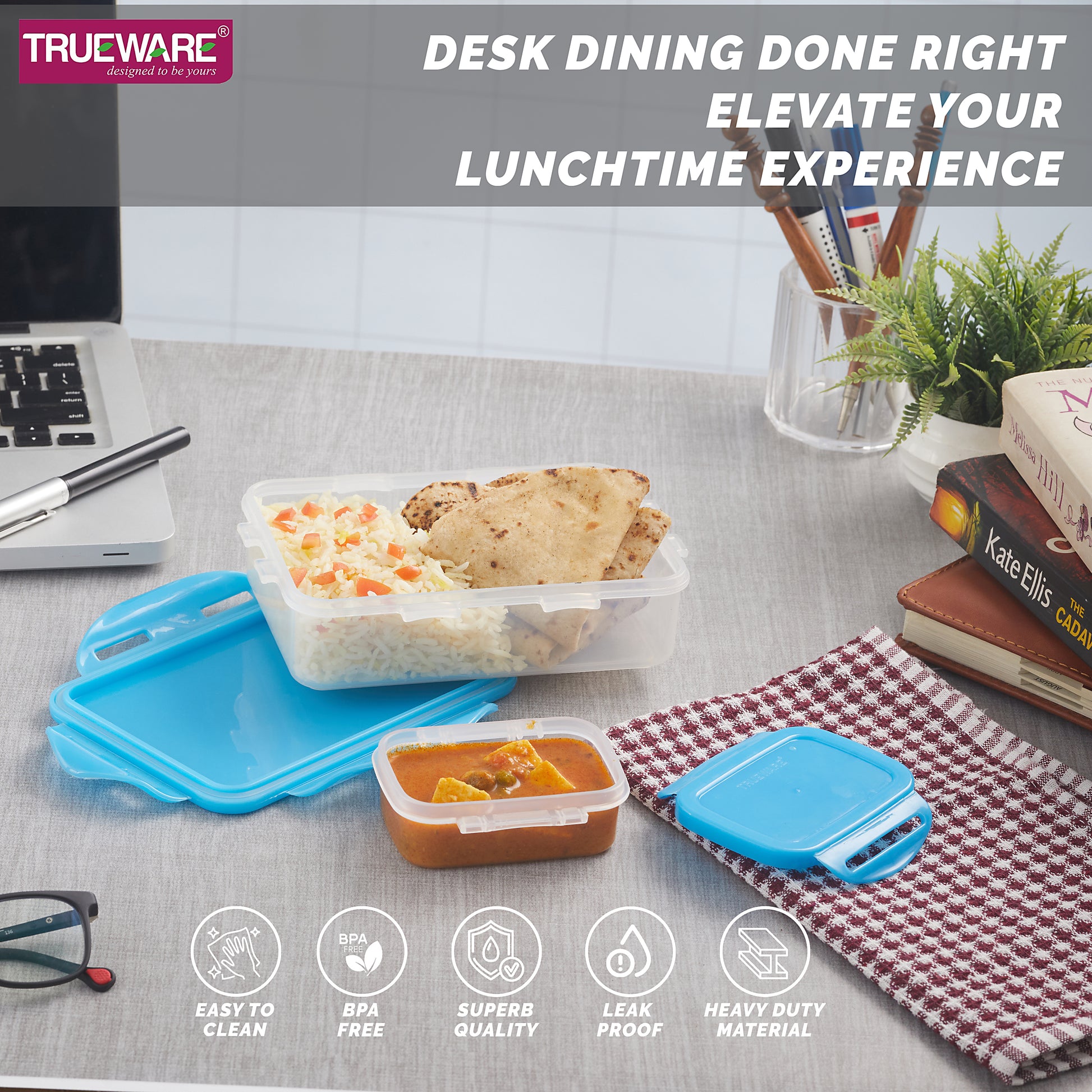 Trueware Tiffinline School Mate Plastic Kids Lunch Box Big Box | 500 ML & Small 150 ML