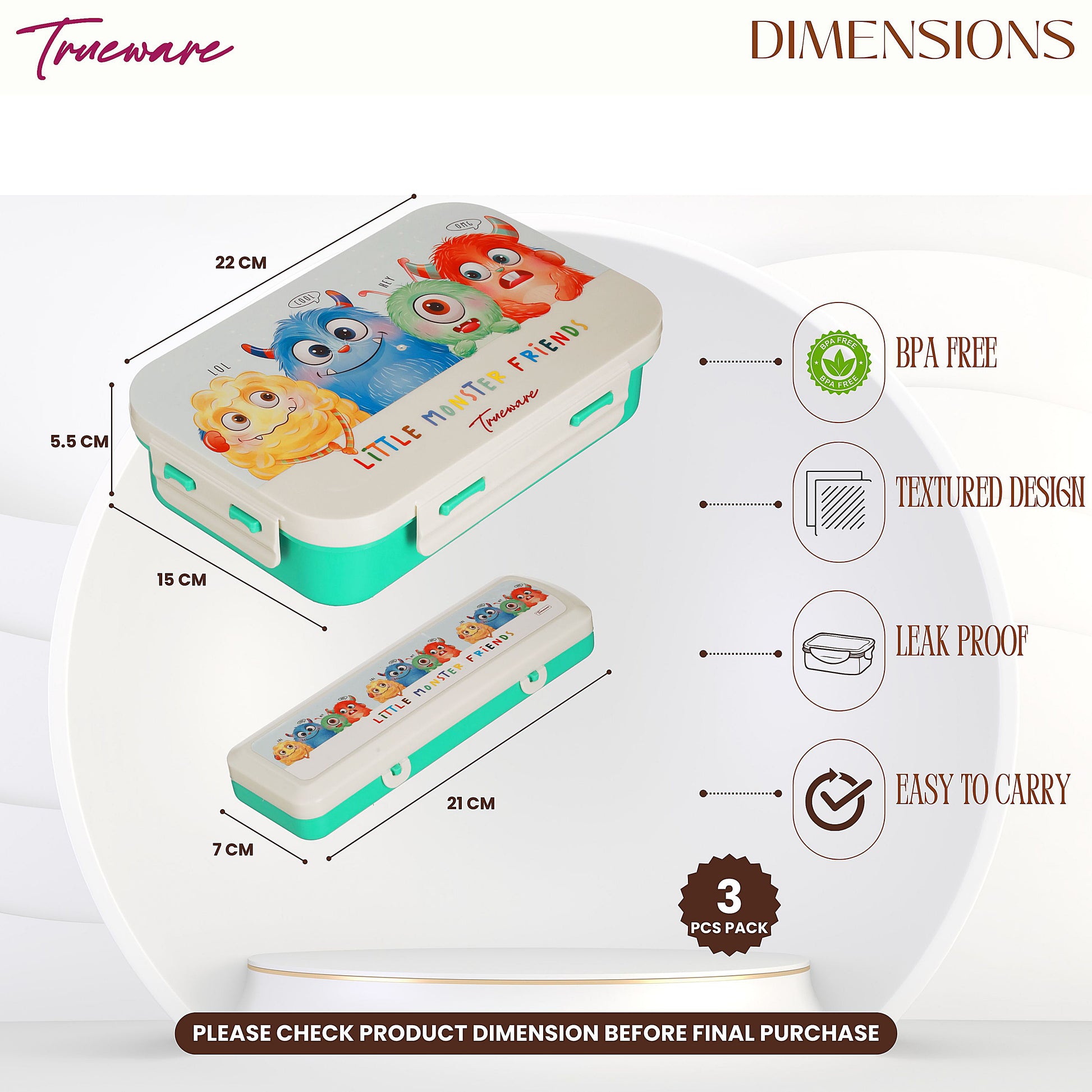 Trueware Pluto Lunch Box 2 Compartment Leak-Proof BPA Free Stainless Steel