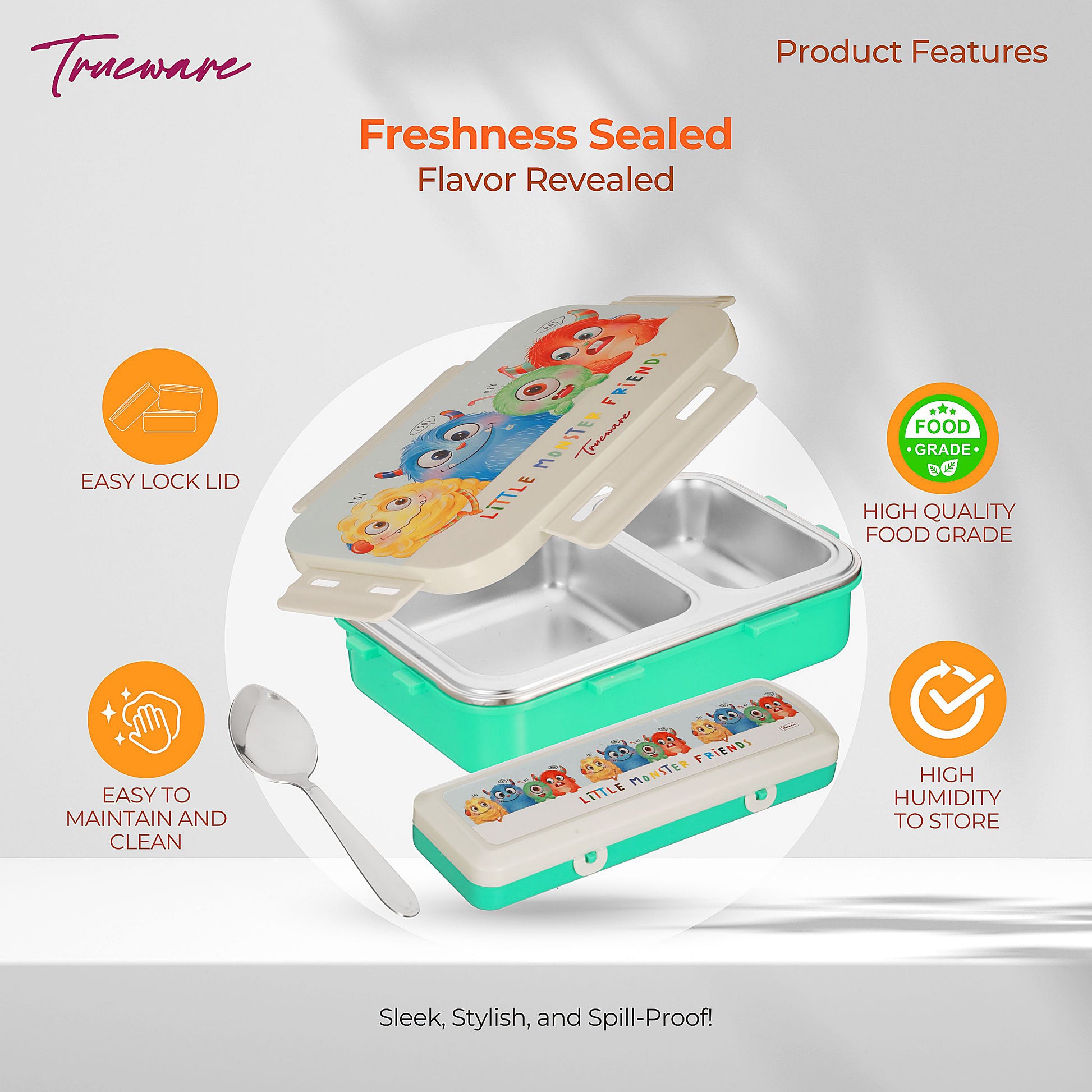 Trueware Pluto Lunch Box 2 Compartment Leak-Proof BPA Free Stainless Steel