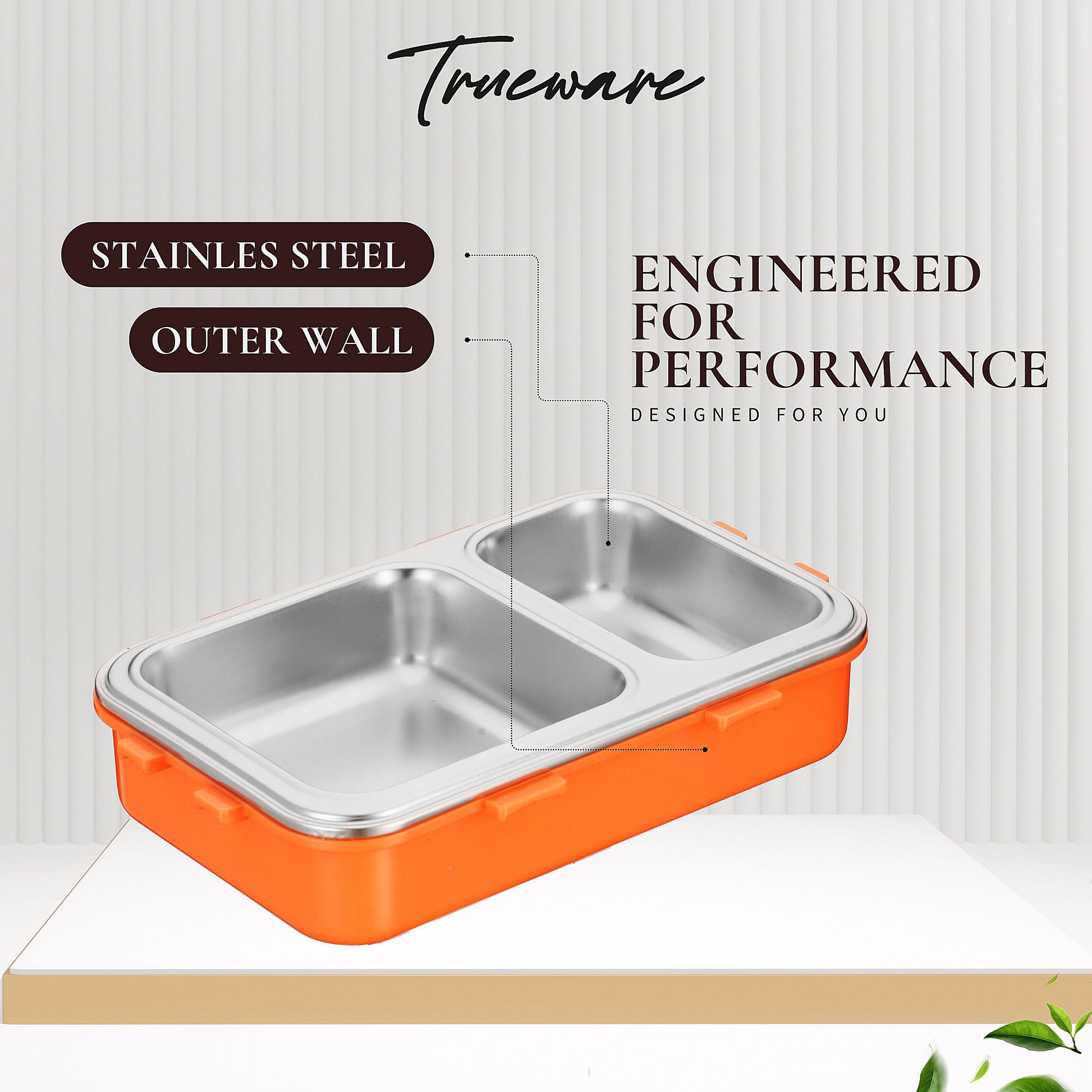 Trueware Pluto Lunch Box 2 Compartment Leak-Proof BPA Free Stainless Steel