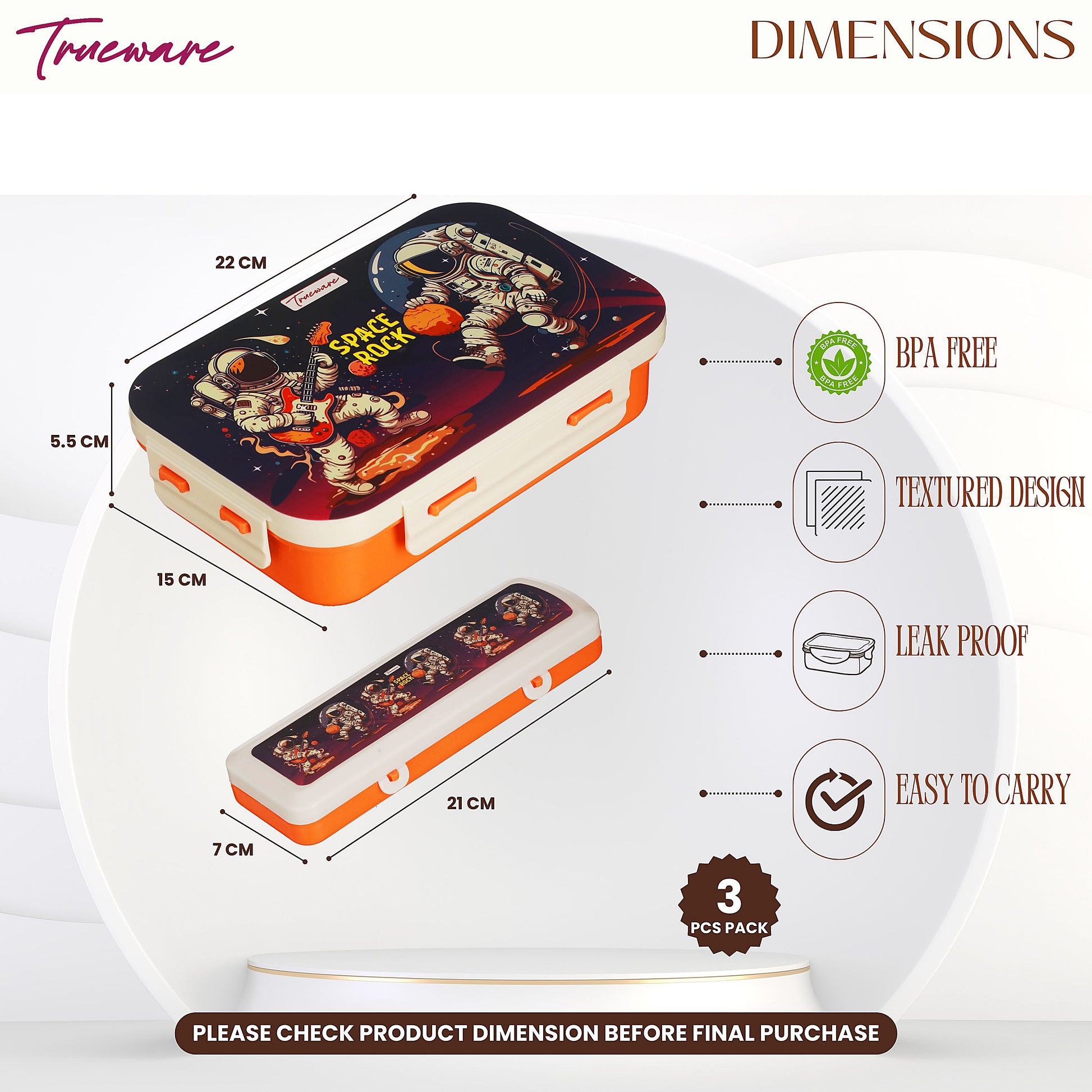 Trueware Pluto Lunch Box 2 Compartment Leak-Proof BPA Free Stainless Steel