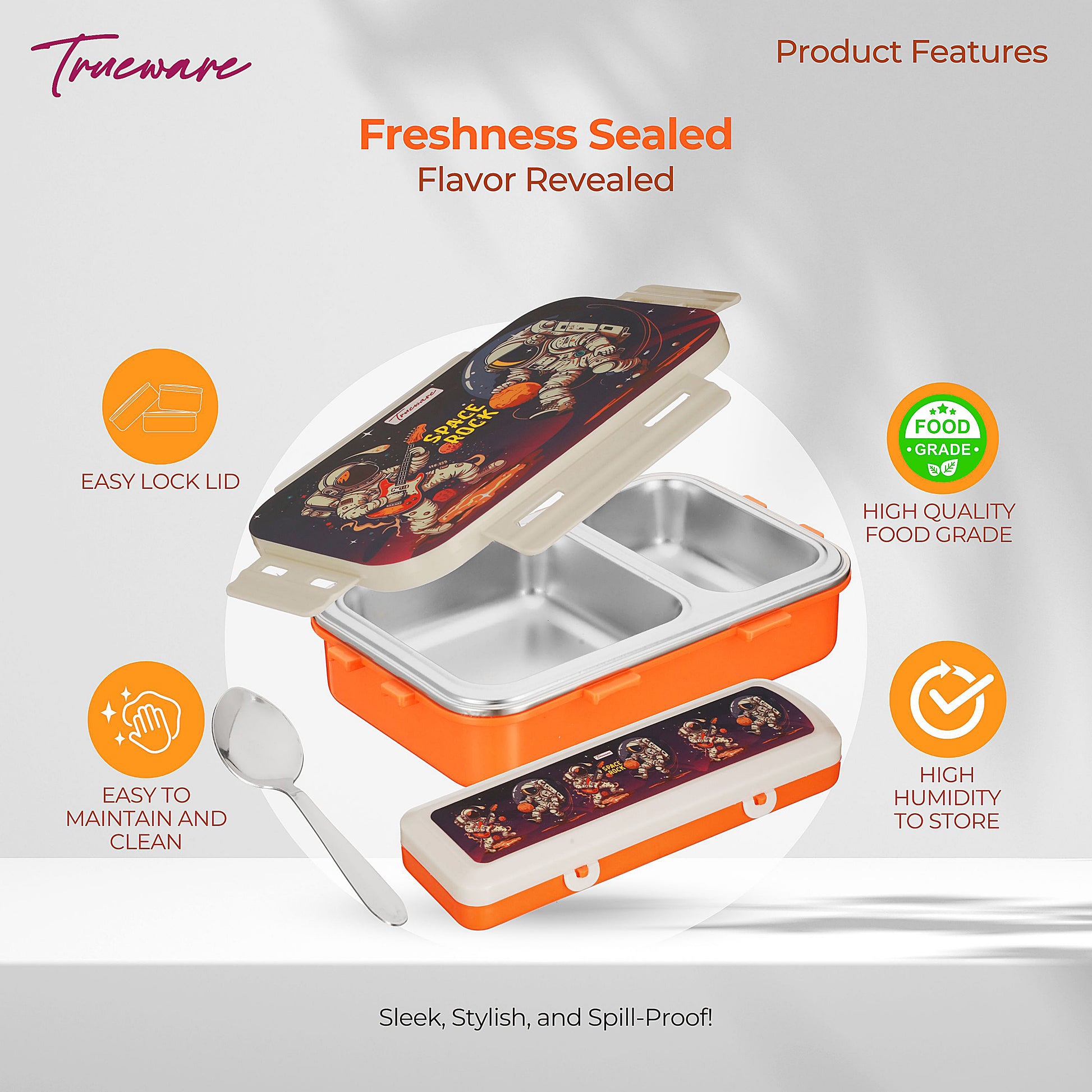 Trueware Pluto Lunch Box 2 Compartment Leak-Proof BPA Free Stainless Steel