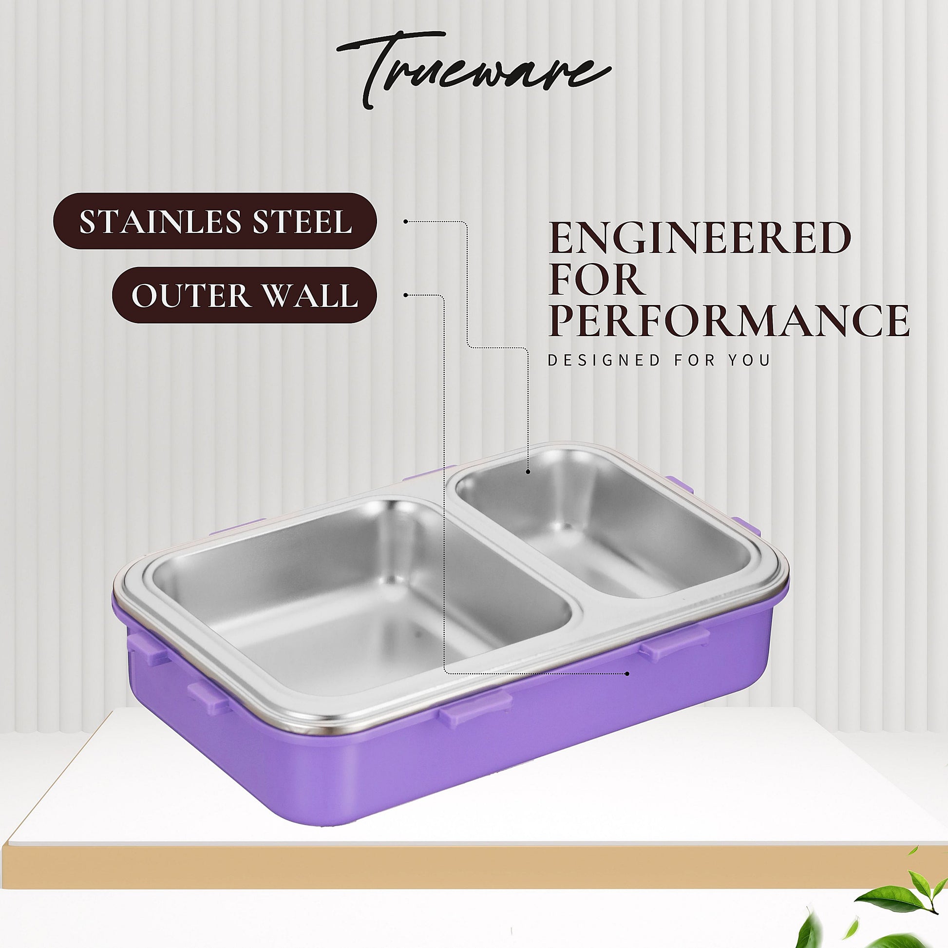 Trueware Pluto Lunch Box 2 Compartment Leak-Proof BPA Free Stainless Steel