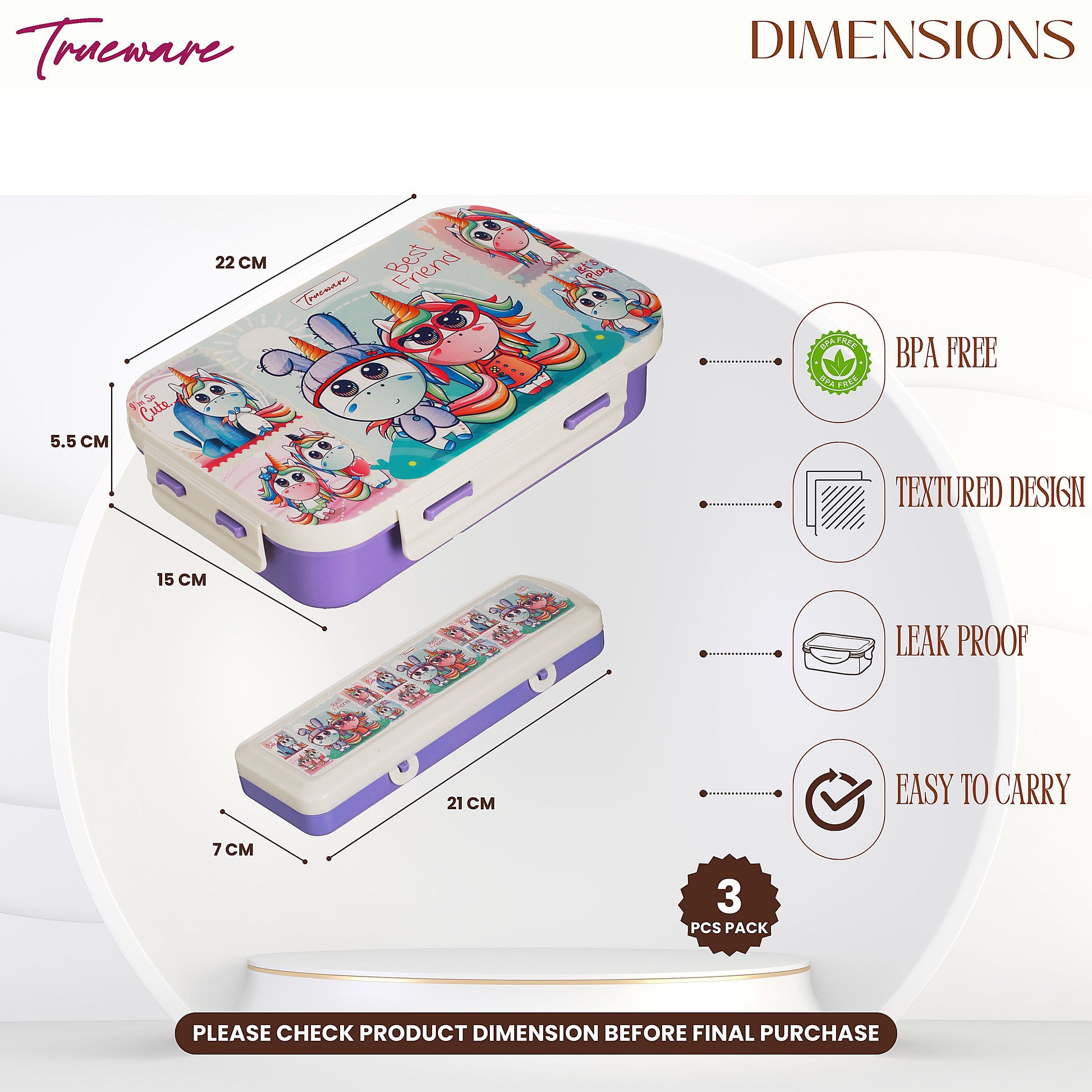 Trueware Pluto Lunch Box 2 Compartment Leak-Proof BPA Free Stainless Steel