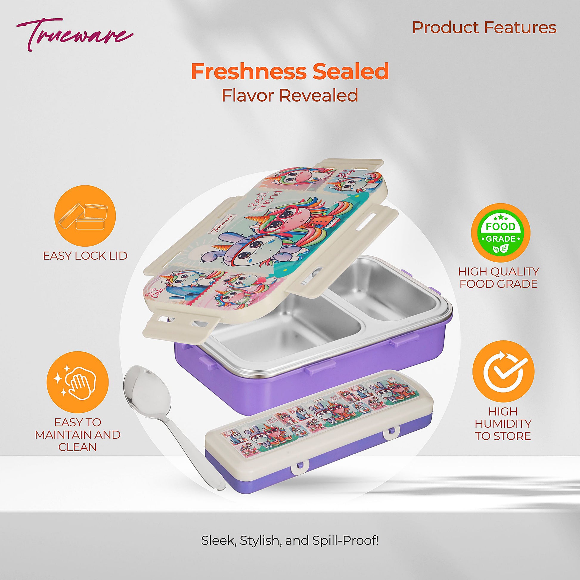 Trueware Pluto Lunch Box 2 Compartment Leak-Proof BPA Free Stainless Steel