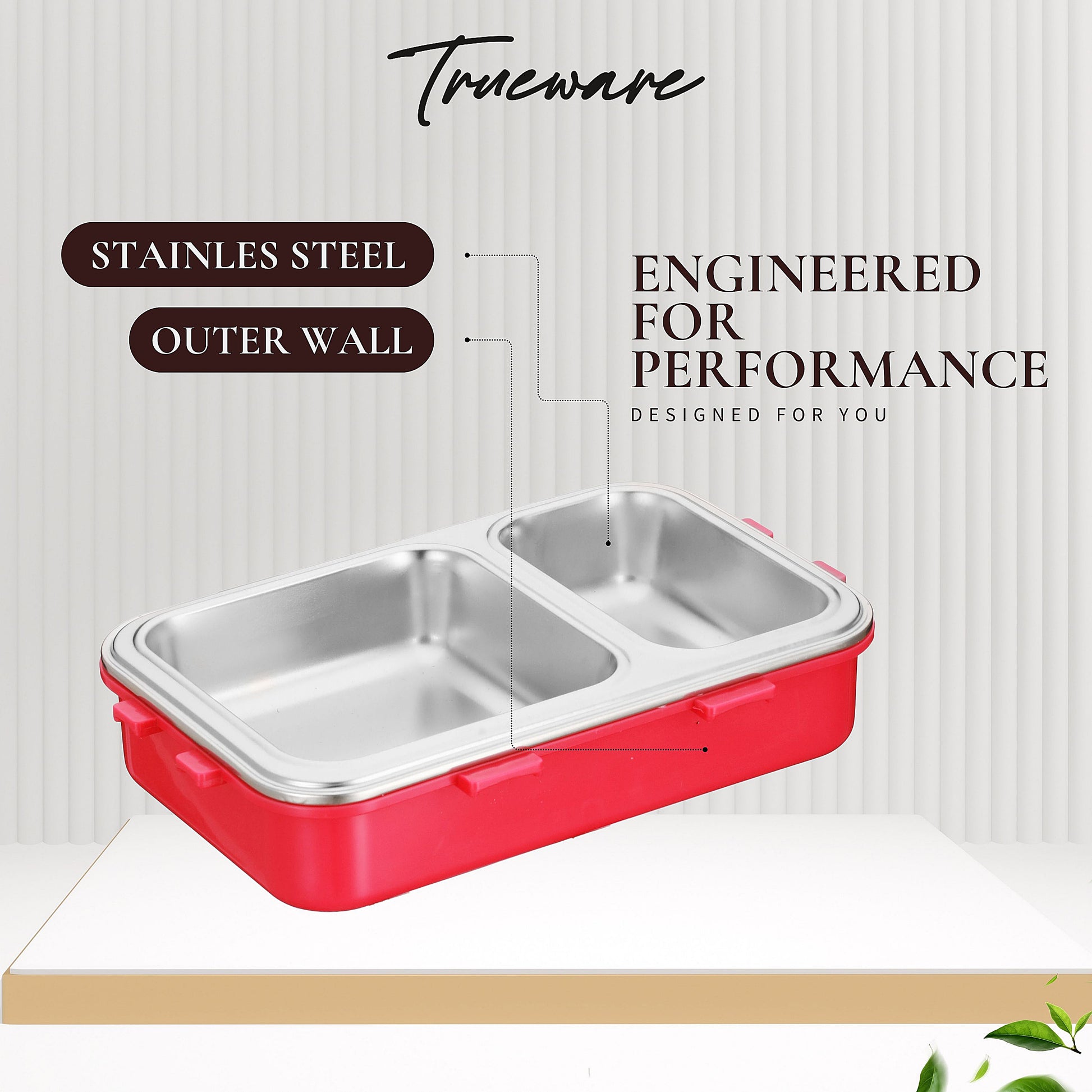 Trueware Pluto Lunch Box 2 Compartment Leak-Proof BPA Free Stainless Steel