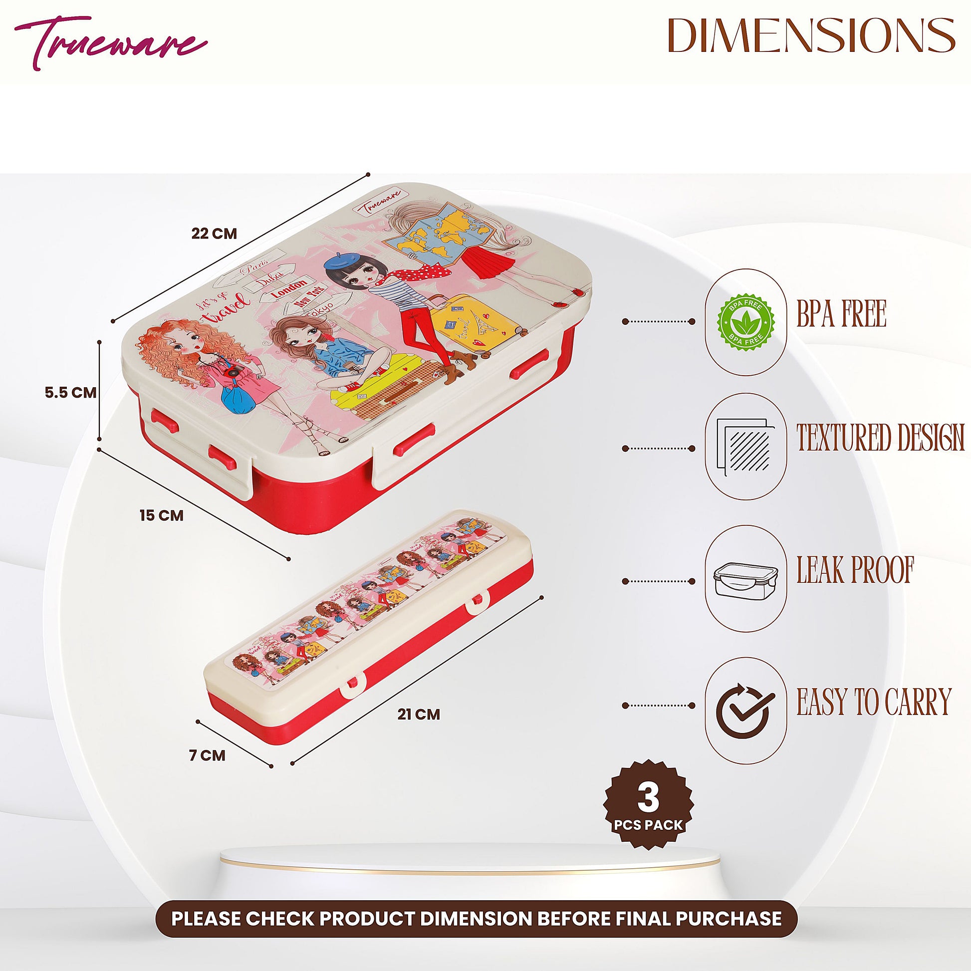 Trueware Pluto Lunch Box 2 Compartment Leak-Proof BPA Free Stainless Steel