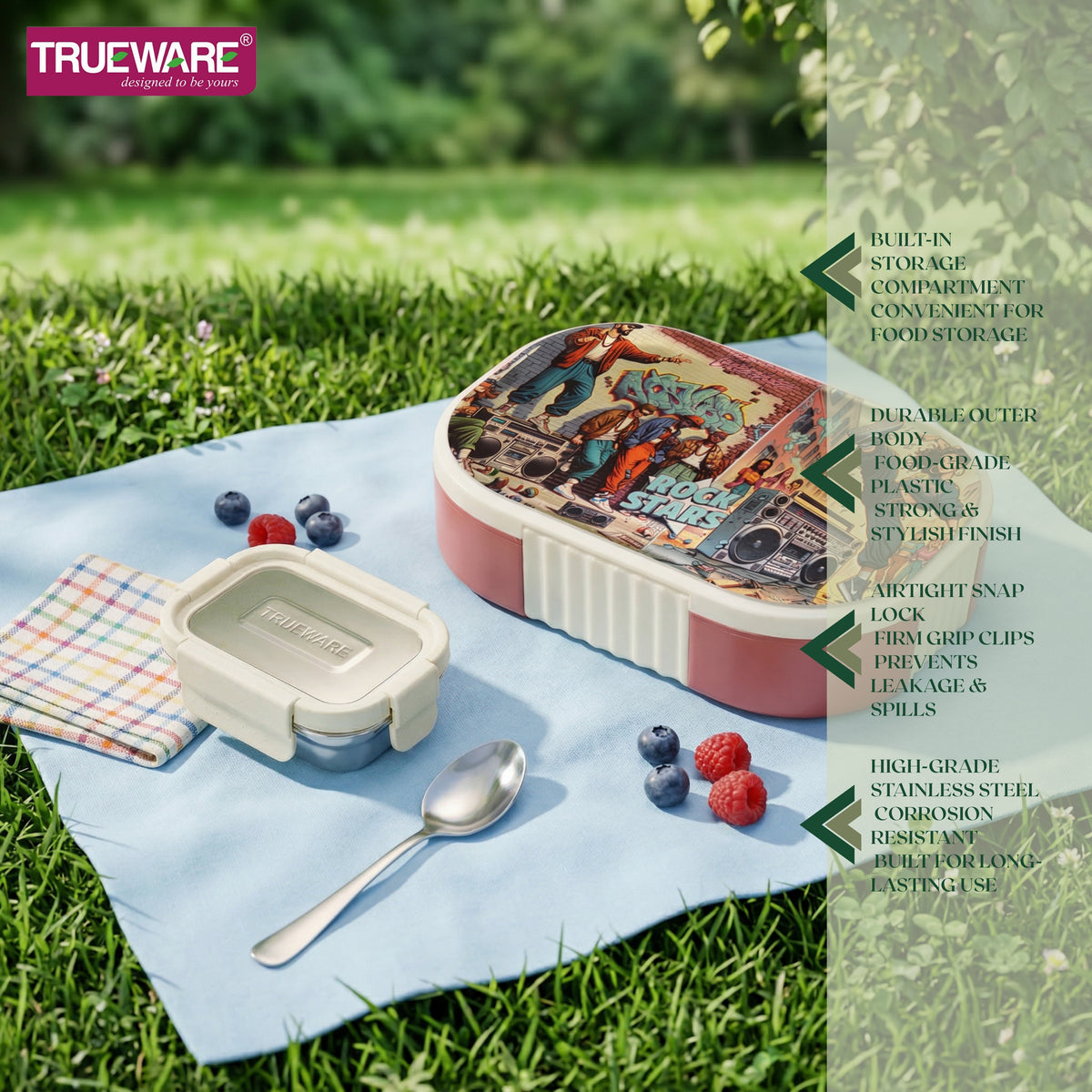 Trueware Sleek Lunch Set I Lunch Box with Veggie Container