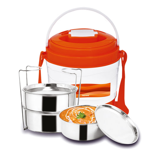 Trueware Marina 3 Lunch Box with 3 Steel Container, 300 ml X 3 Orange