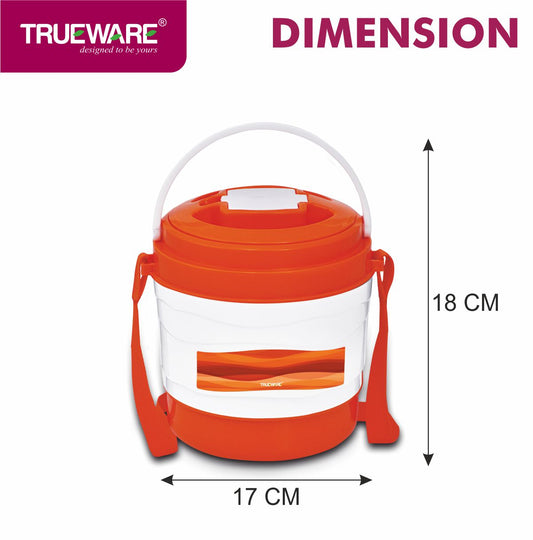 Trueware Marina 3 Lunch Box with 3 Steel Container, 300 ml X 3 Orange