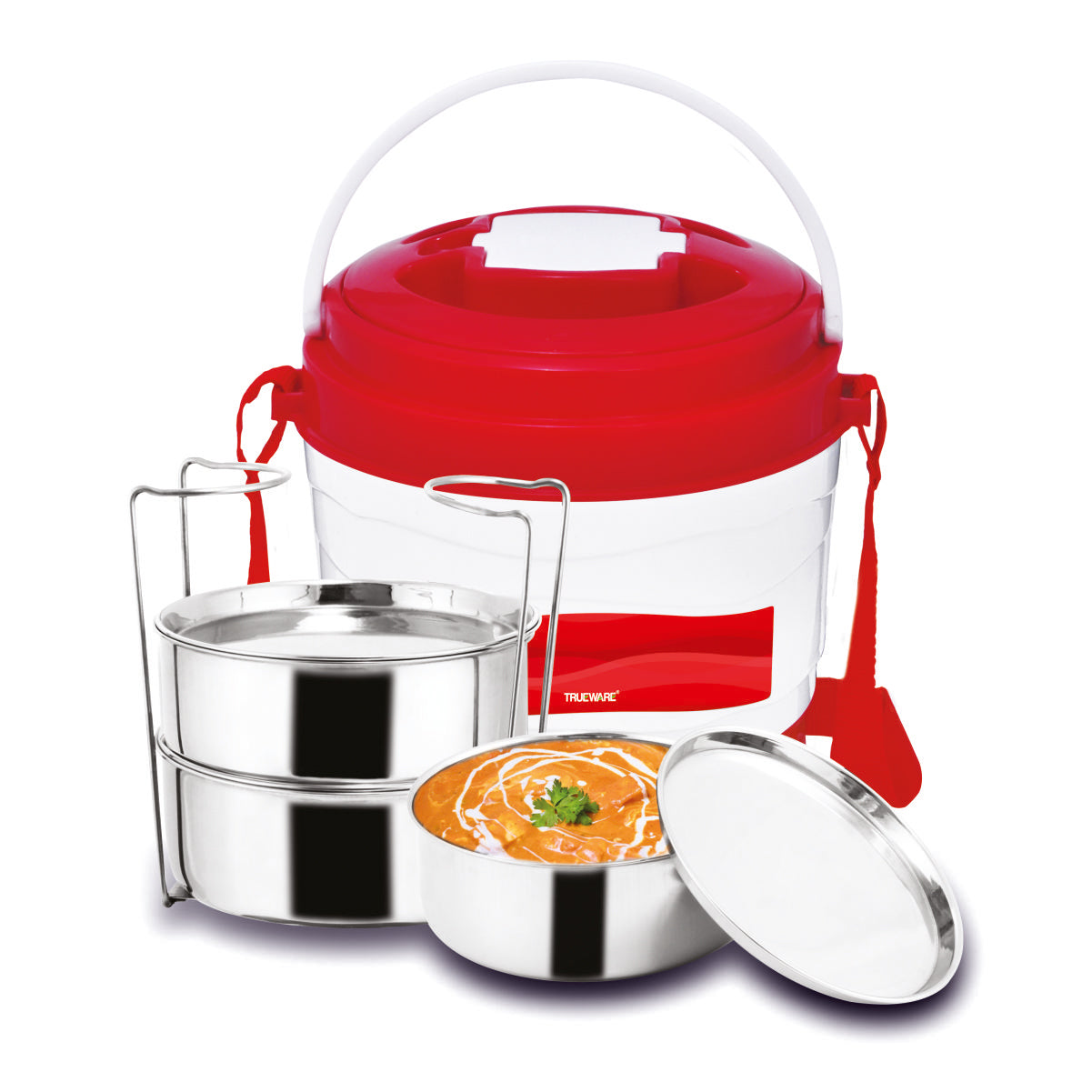 Trueware Marina 3 Lunch Box with 3 Steel Container, 300 ml X 3 Orange