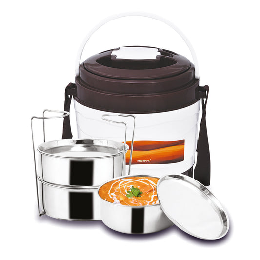 Trueware Marina 4 Lunch Box with 4 Steel Container, 300 ml X 4 Brown