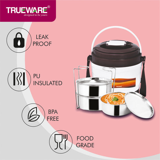 Trueware Marina 4 Lunch Box with 4 Steel Container, 300 ml X 4 Brown