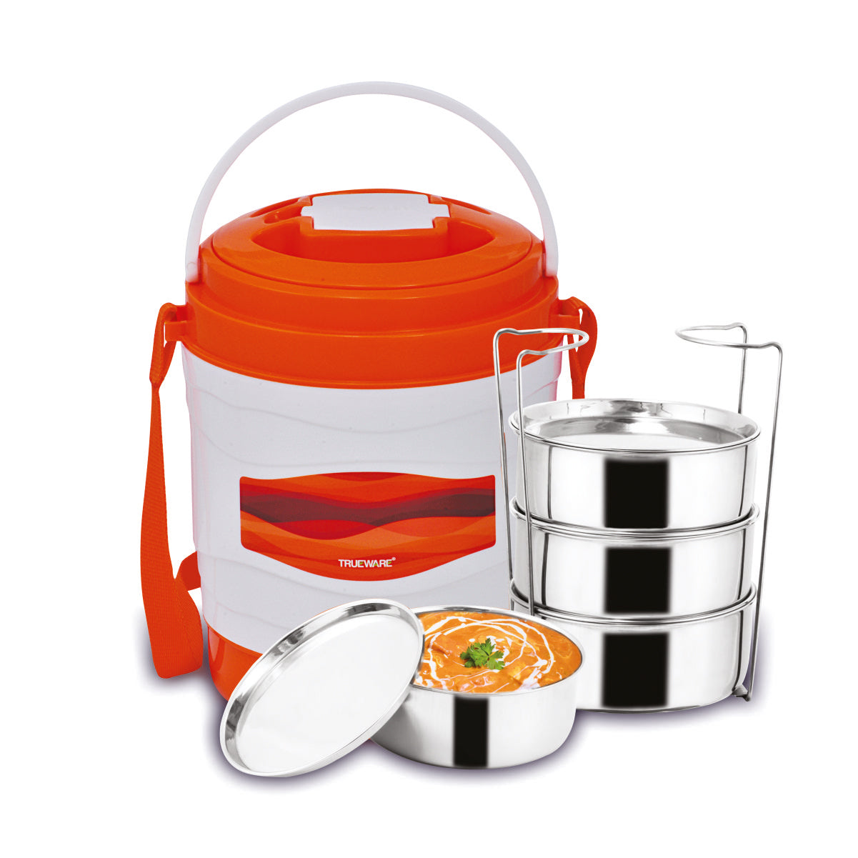 Trueware Marina 4 Lunch Box with 4 Steel Container, 300 ml X 4 Brown