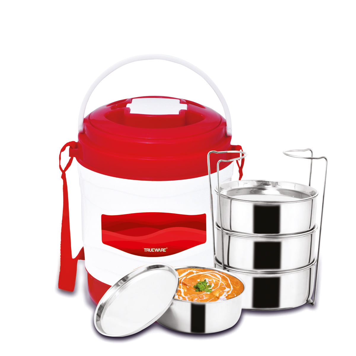 Trueware Marina 4 Lunch Box with 4 Steel Container, 300 ml X 4 Brown