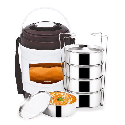 Trueware Marina 5 Lunch Box with 5 Steel Container, 300 ml X 5 Brown