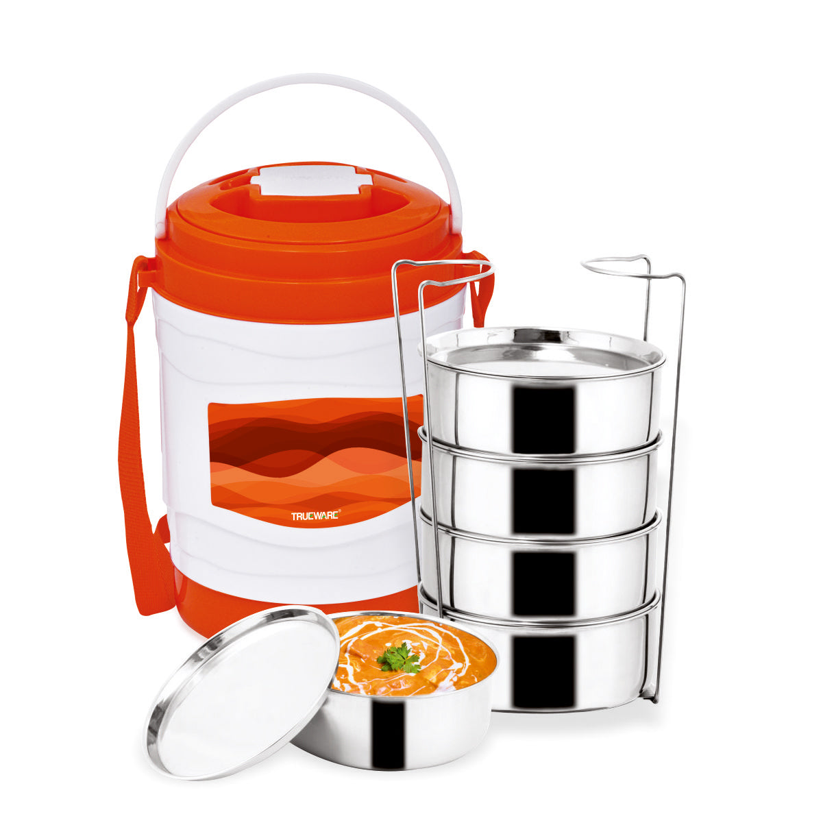 Trueware Marina 5 Lunch Box with 5 Steel Container, 300 ml X 5 Brown