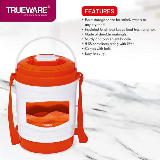 Trueware Marina 5 Lunch Box with 5 Steel Container, 300 ml X 5 Brown