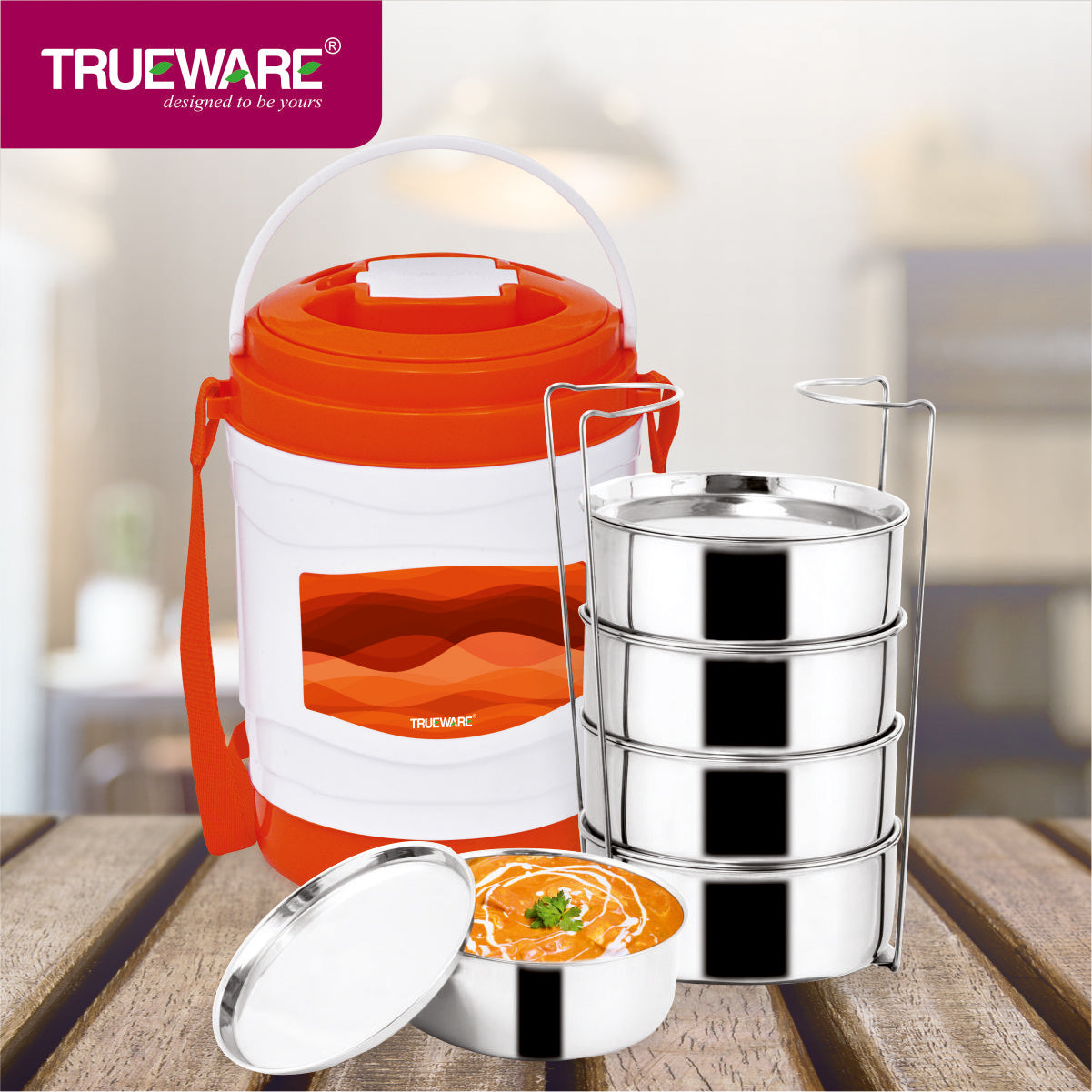 Trueware Marina 5 Lunch Box with 5 Steel Container, 300 ml X 5 Brown