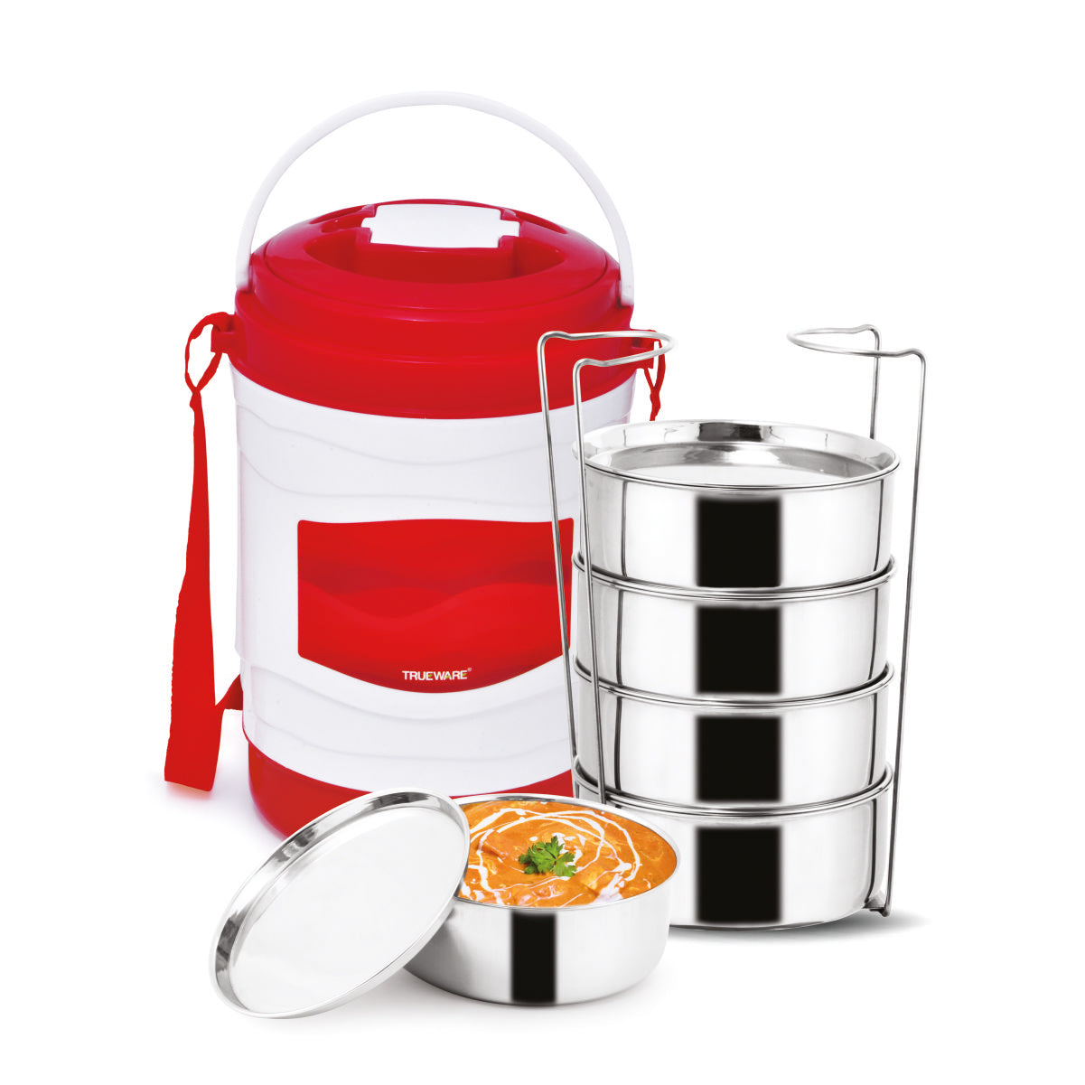 Trueware Marina 5 Lunch Box with 5 Steel Container, 300 ml X 5 Brown