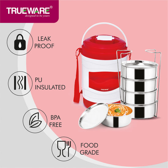 Trueware Marina 5 Lunch Box with 5 Steel Container, 300 ml X 5 Brown