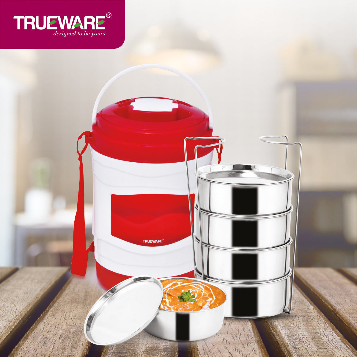 Trueware Marina 5 Lunch Box with 5 Steel Container, 300 ml X 5 Brown
