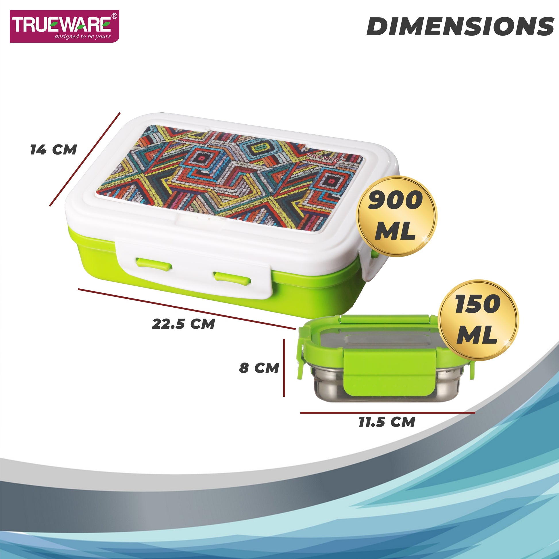 Trueware POKO Senior Steel Lee Pu Insulated Hot Lunch Box 900ML Big Container and 150 ML