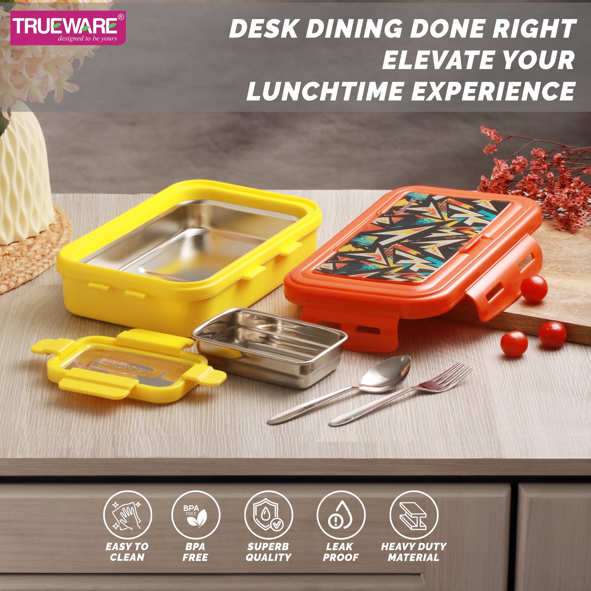 Trueware POKO Senior Steel Lee Pu Insulated Hot Lunch Box 900ML Big Container and 150 ML
