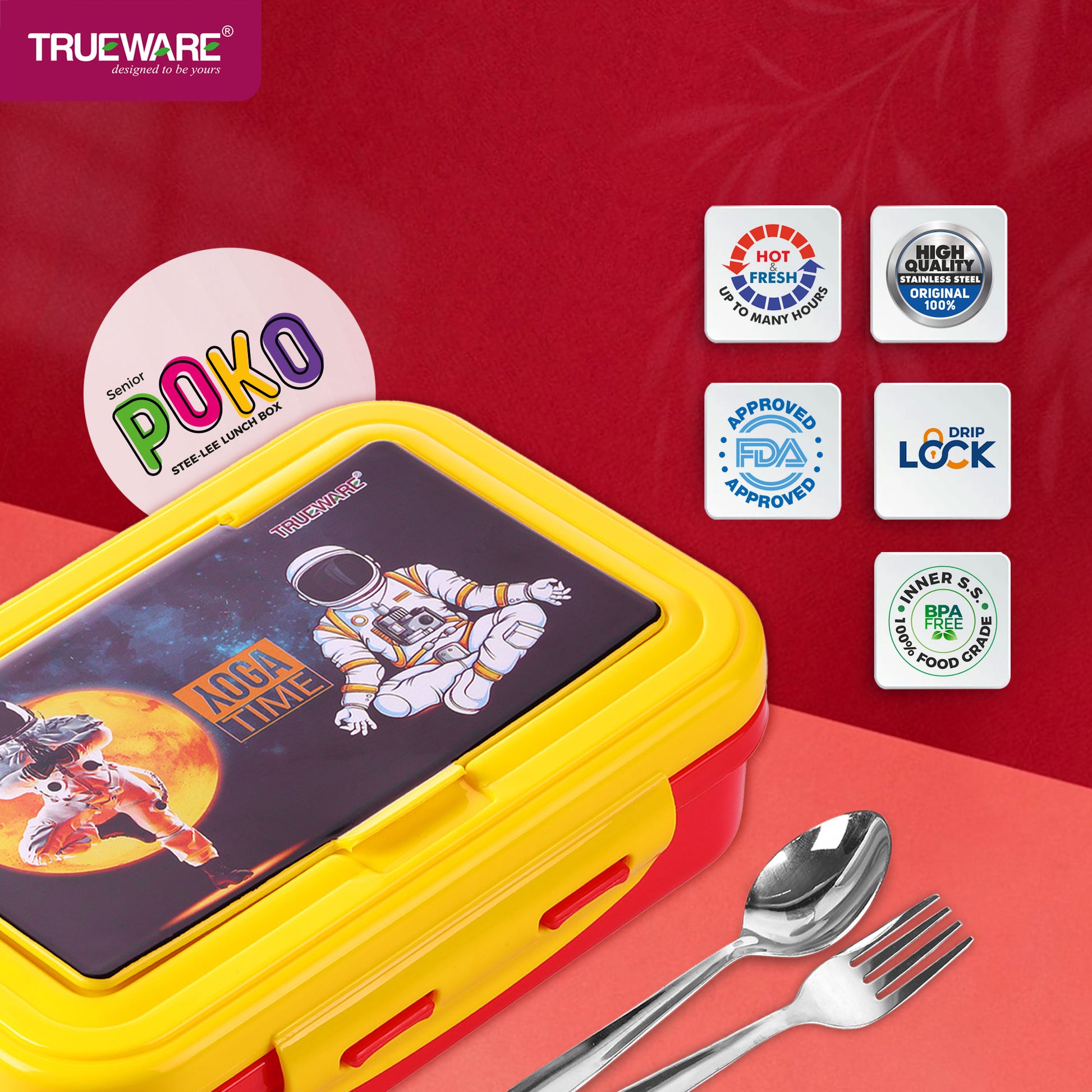 Trueware POKO Senior Steel Lee Pu Insulated Hot Lunch Box 900ML Big Container and 150 ML