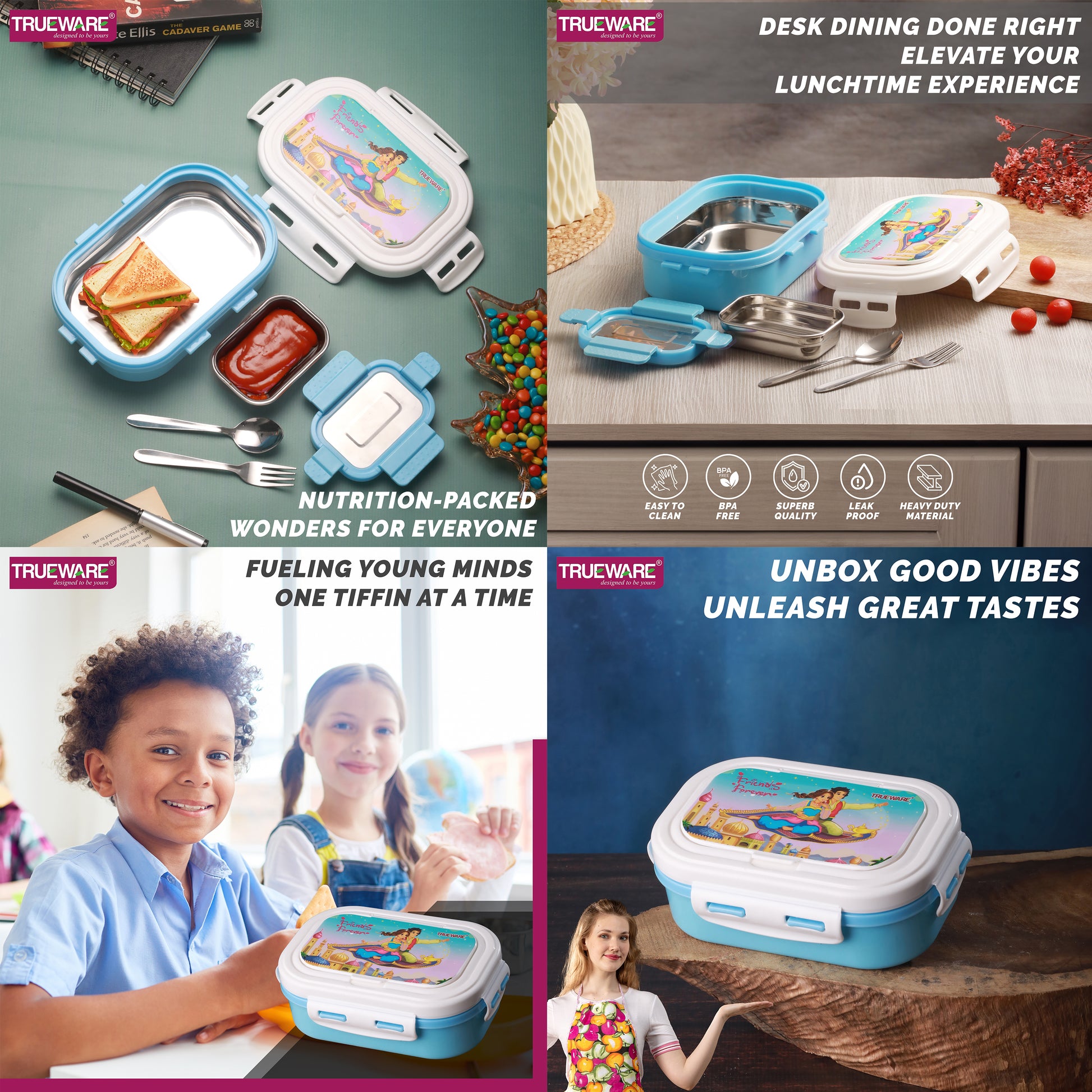 Trueware POKO Junior Steel Lee Pu Insulated Hot Lunch Box 600ML Big Container and 150 ML