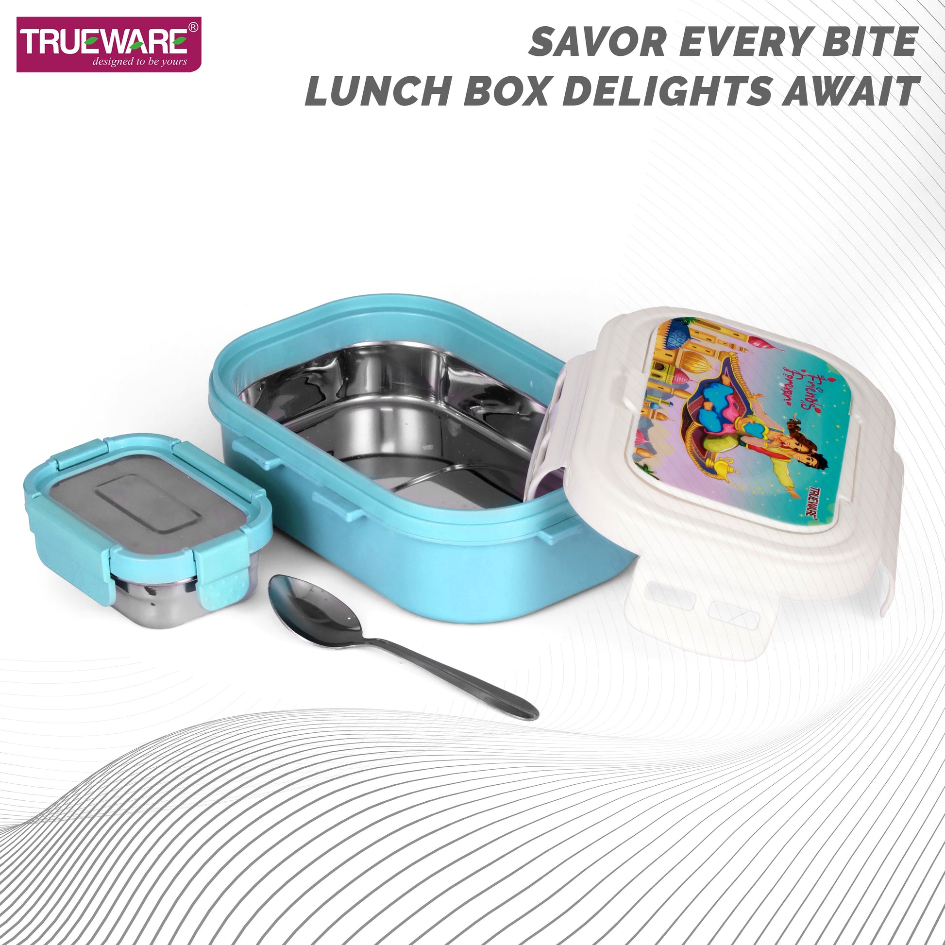Trueware POKO Junior Steel Lee Pu Insulated Hot Lunch Box 600ML Big Container and 150 ML