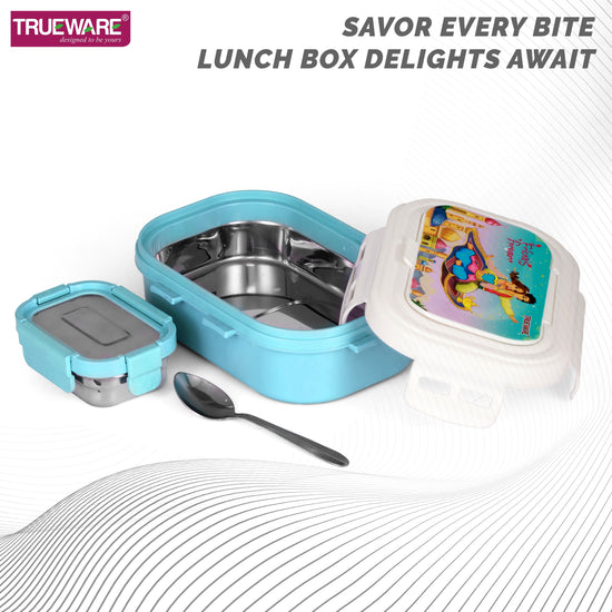 Trueware POKO Junior Steel Lee Pu Insulated Hot Lunch Box 600ML Big Container and 150 ML
