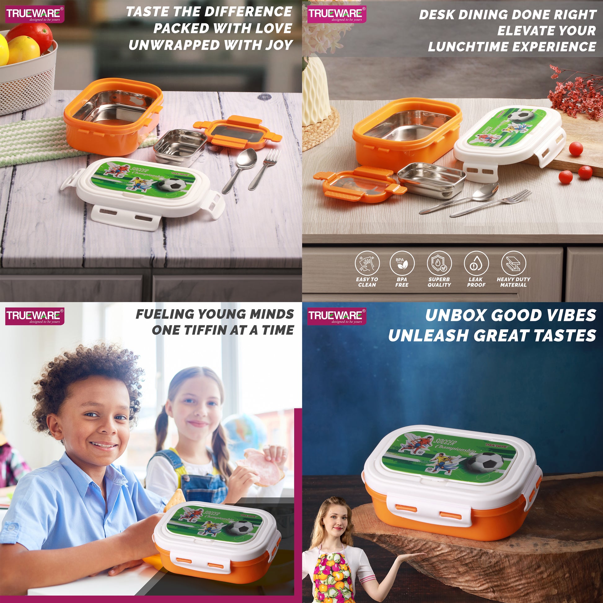 Trueware POKO Junior Steel Lee Pu Insulated Hot Lunch Box 600ML Big Container and 150 ML