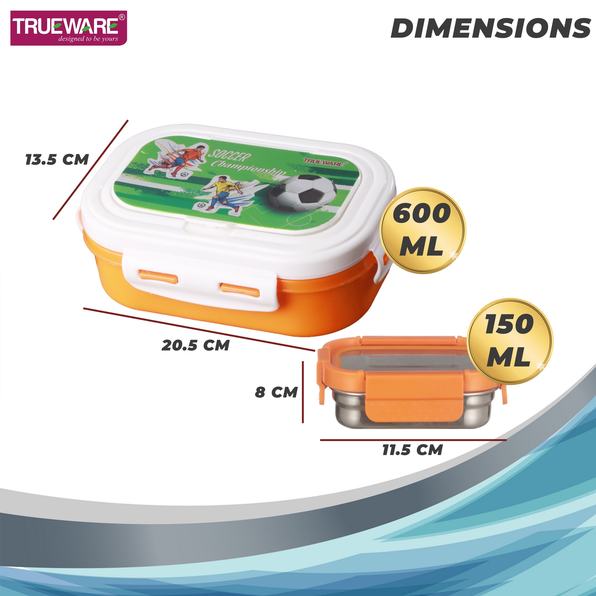 Trueware POKO Junior Steel Lee Pu Insulated Hot Lunch Box 600ML Big Container and 150 ML