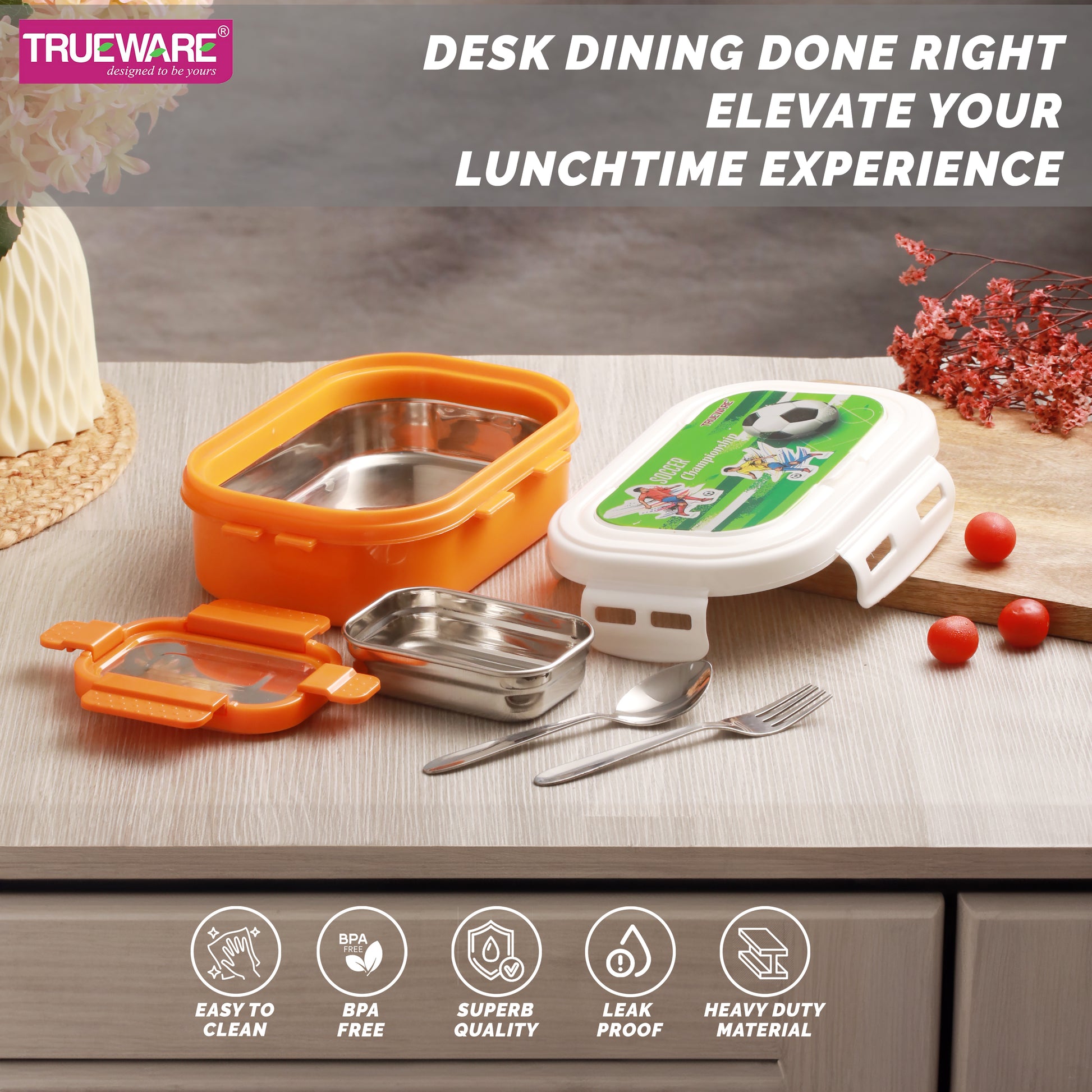 Trueware POKO Junior Steel Lee Pu Insulated Hot Lunch Box 600ML Big Container and 150 ML