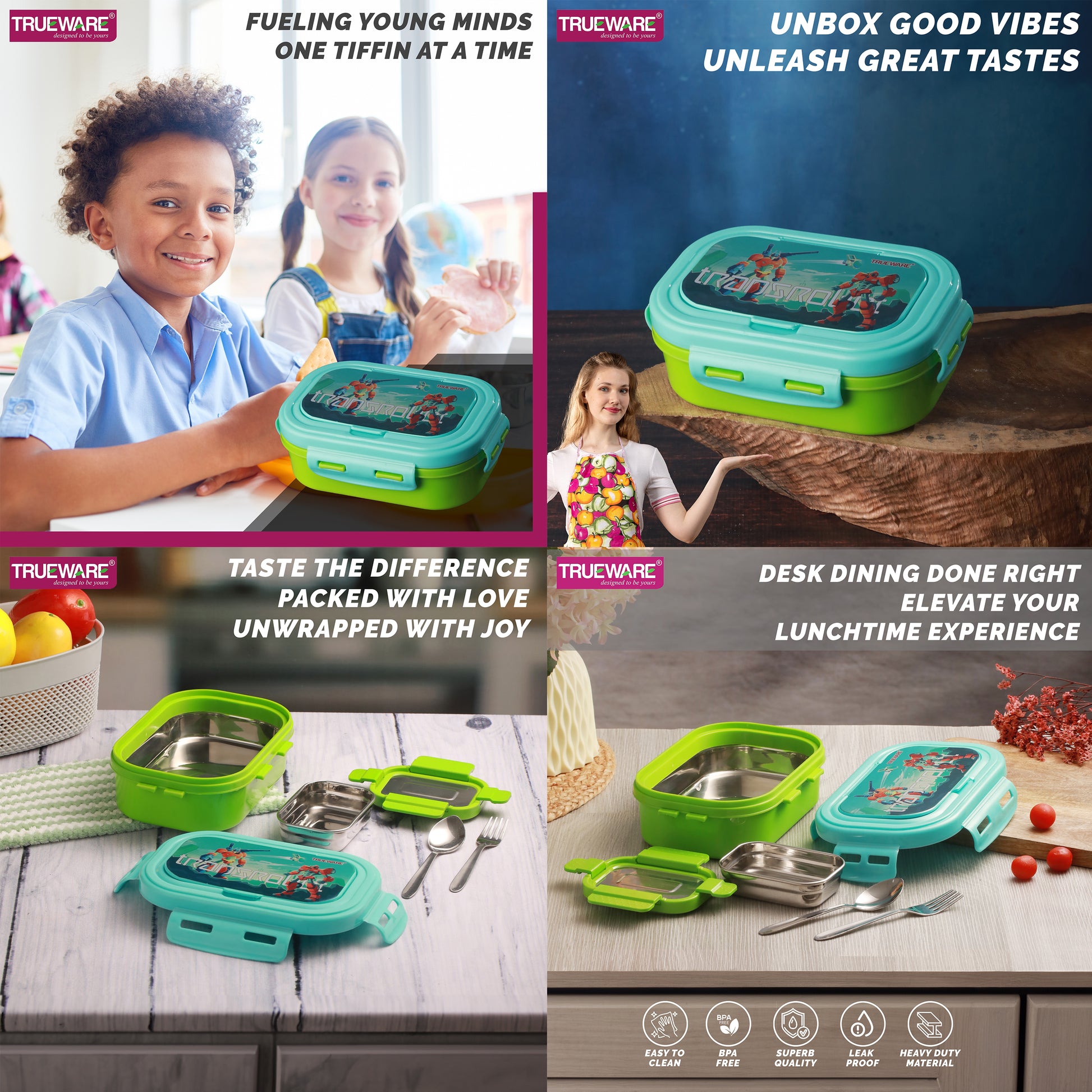 Trueware POKO Junior Steel Lee Pu Insulated Hot Lunch Box 600ML Big Container and 150 ML