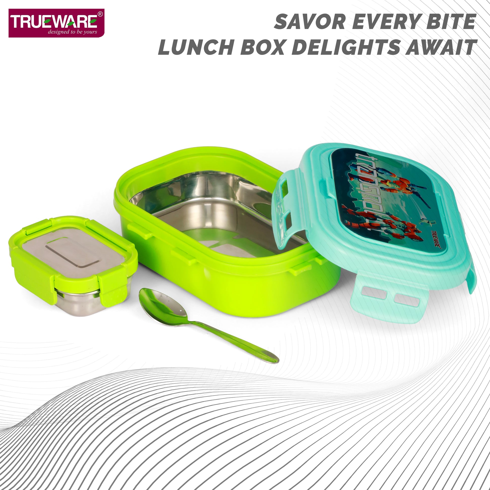 Trueware POKO Junior Steel Lee Pu Insulated Hot Lunch Box 600ML Big Container and 150 ML