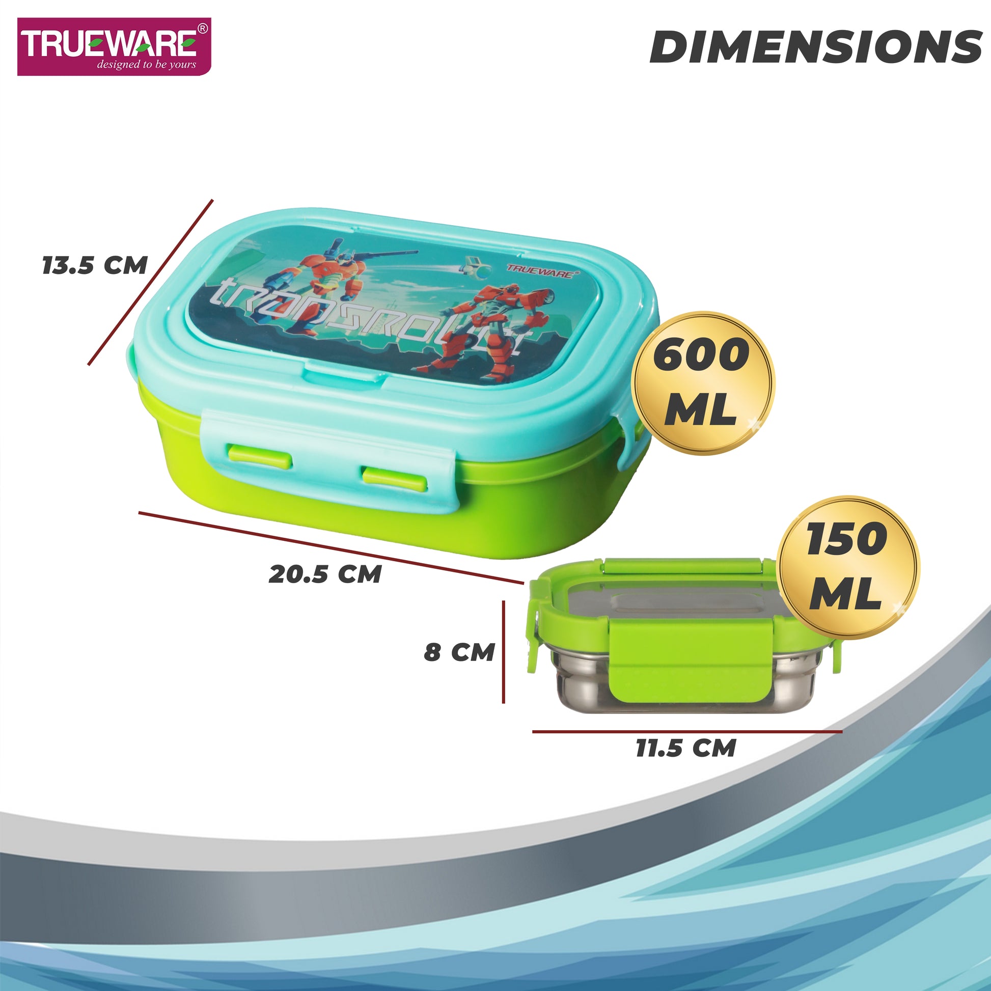 Trueware POKO Junior Steel Lee Pu Insulated Hot Lunch Box 600ML Big Container and 150 ML