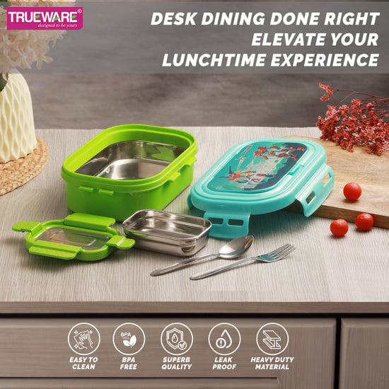 Trueware POKO Junior Steel Lee Pu Insulated Hot Lunch Box 600ML Big Container and 150 ML