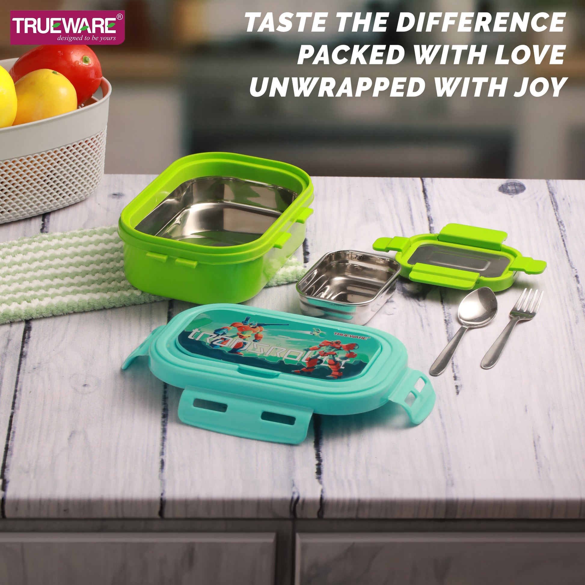 Trueware POKO Junior Steel Lee Pu Insulated Hot Lunch Box 600ML Big Container and 150 ML