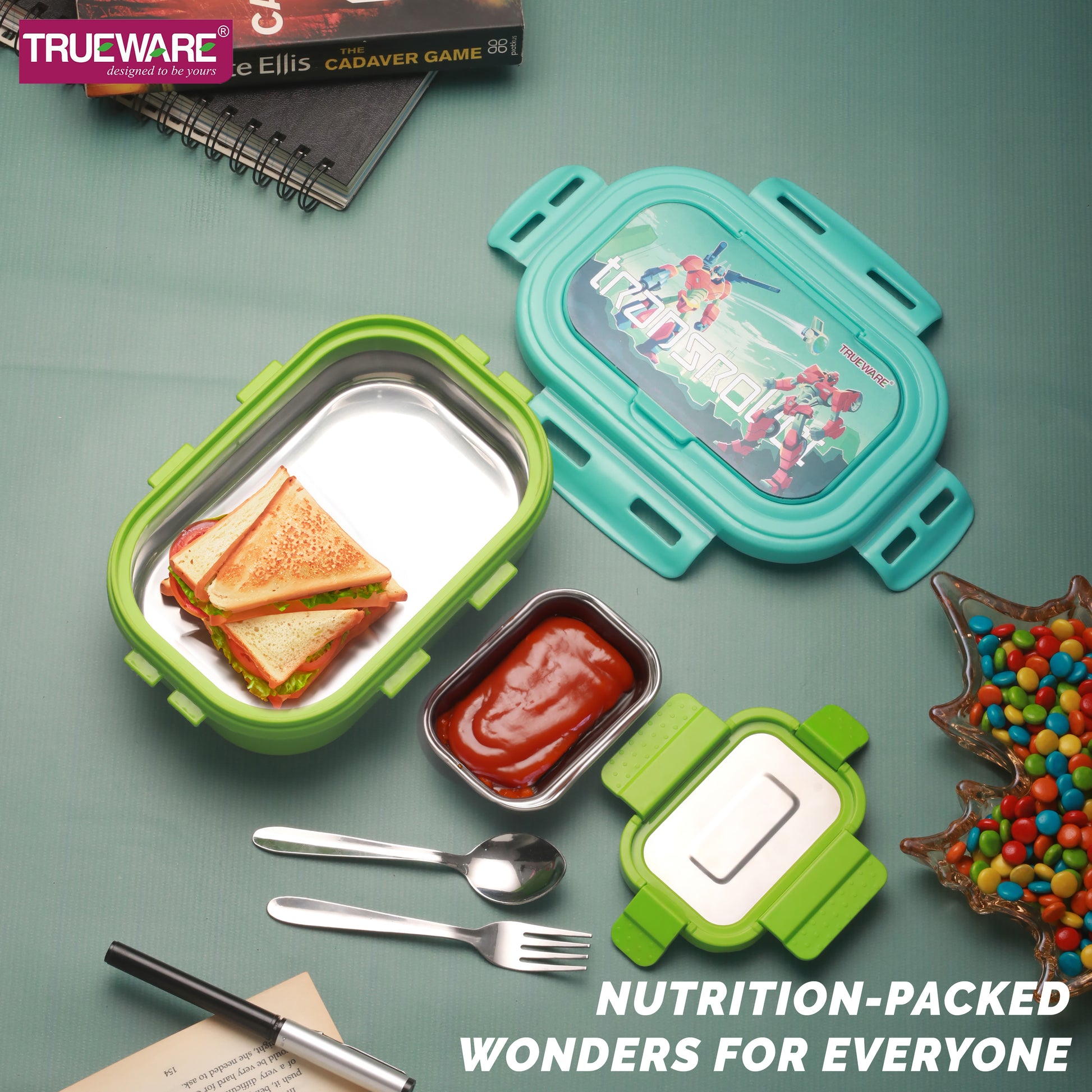 Trueware POKO Junior Steel Lee Pu Insulated Hot Lunch Box 600ML Big Container and 150 ML