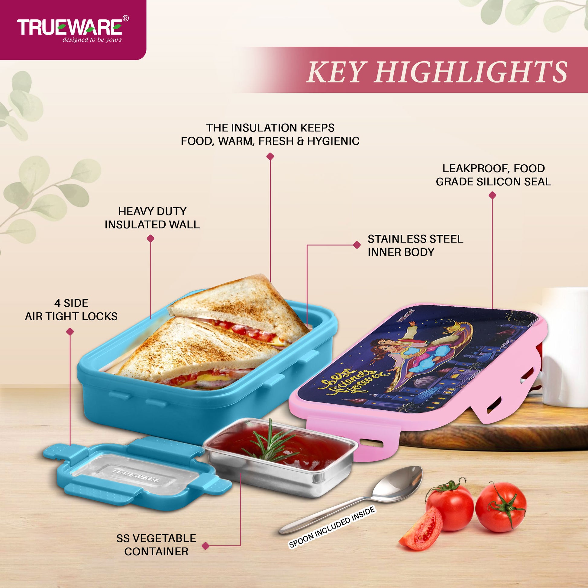 Trueware KOKO Senior Steel Lee Pu Insulated Hot Lunch Box 900ML Big Container and 150 ML