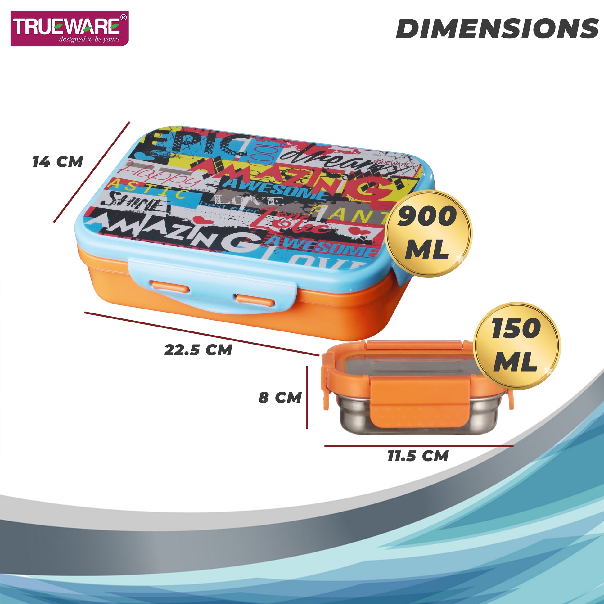 Trueware KOKO Senior Steel Lee Pu Insulated Hot Lunch Box 900ML Big Container and 150 ML