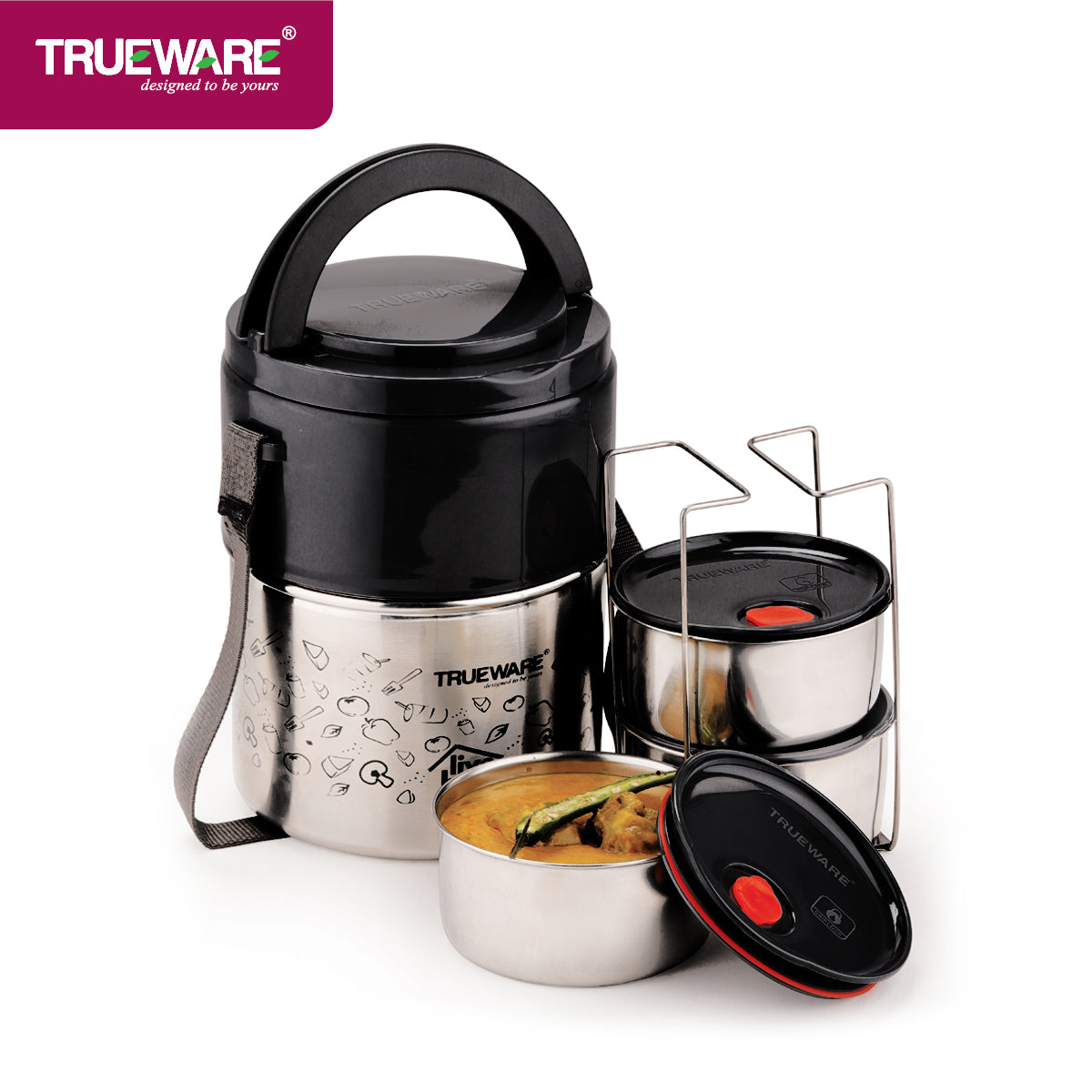 Trueware Steelex 3 Lunch Box with 3 Stainless Steel Container,300ml X3