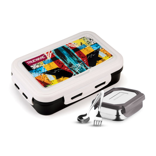 Trueware POKO Mint Junior Steel Lee Pu Insulated Hot Lunch Box 600ML Big Container and 150 ML Veggie Container